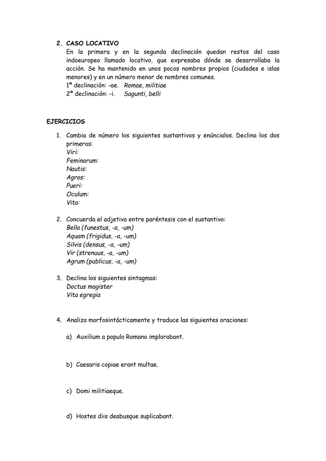 # LENGUA LATINA. REPASO LATÍN I
1. LA PRIMERA Y LA SEGUNDA DECLINACIÓN
La primera declinación es la declinación de los temas en -a, con g