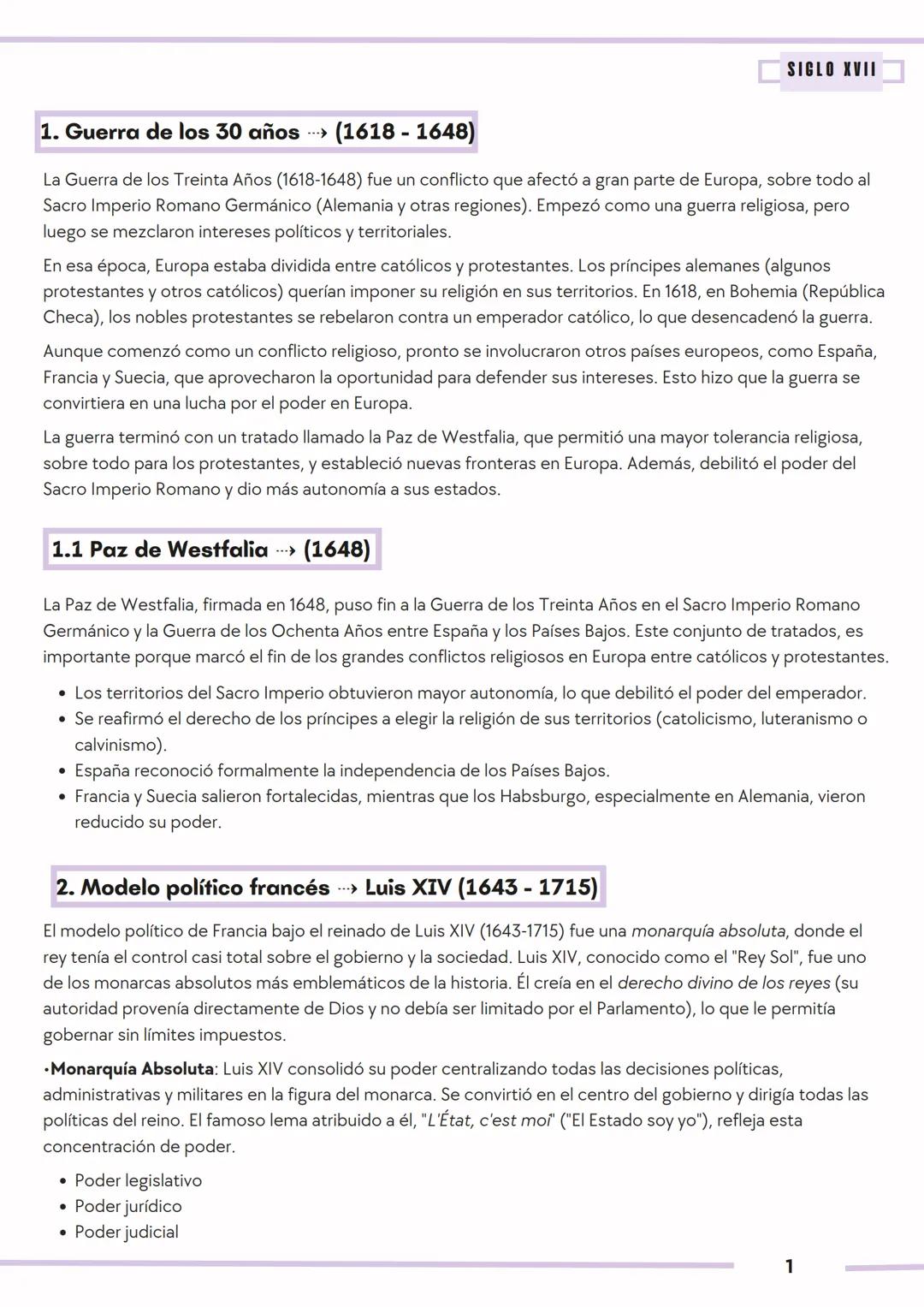 SIGLO XVII
1. Guerra de los 30 años... (1618-1648)
La Guerra de los Treinta Años (1618-1648) fue un conflicto que afectó a gran parte de E