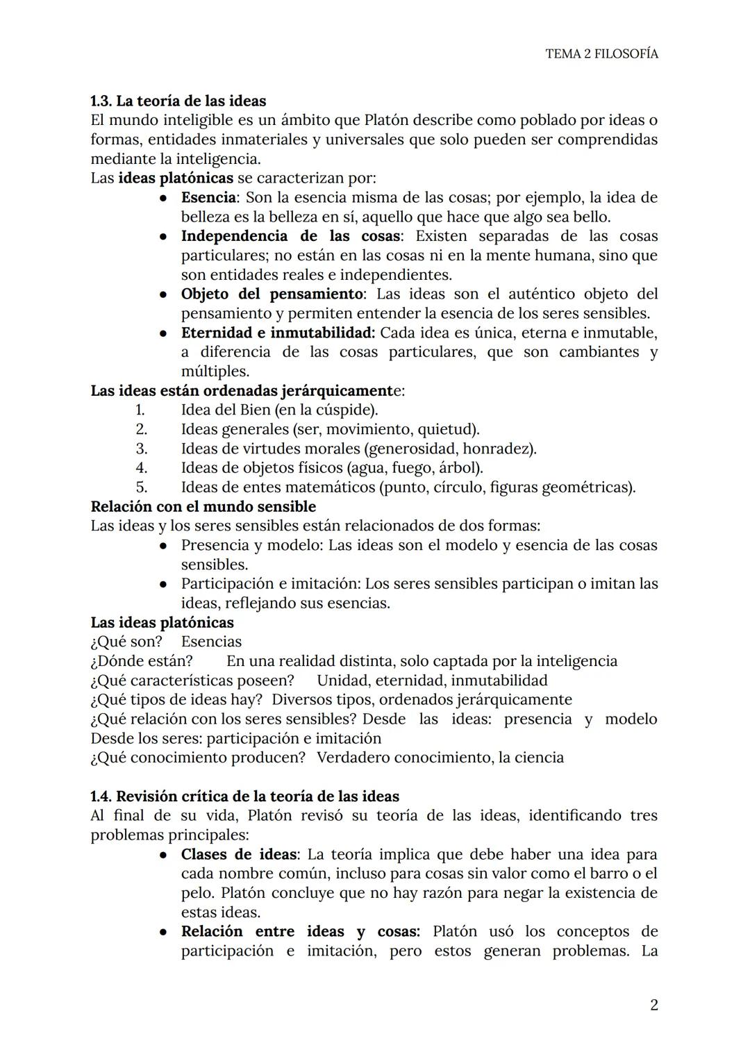 TEMA 2 FILOSOFÍA
# TEMA 2: PLATÓN
1.- Concepción platónica de la realidad
La filosofía platónica se basa en la teoría de las ideas, esta