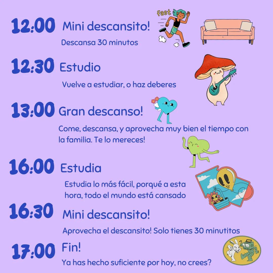 Tirsa Jiménez Forner
-Mi horario -
DE ESTUDIO
fin de semana 8:15 Hora de despertarse
L
Bebe un vaso de agua, péinate y lávate la cara.
8