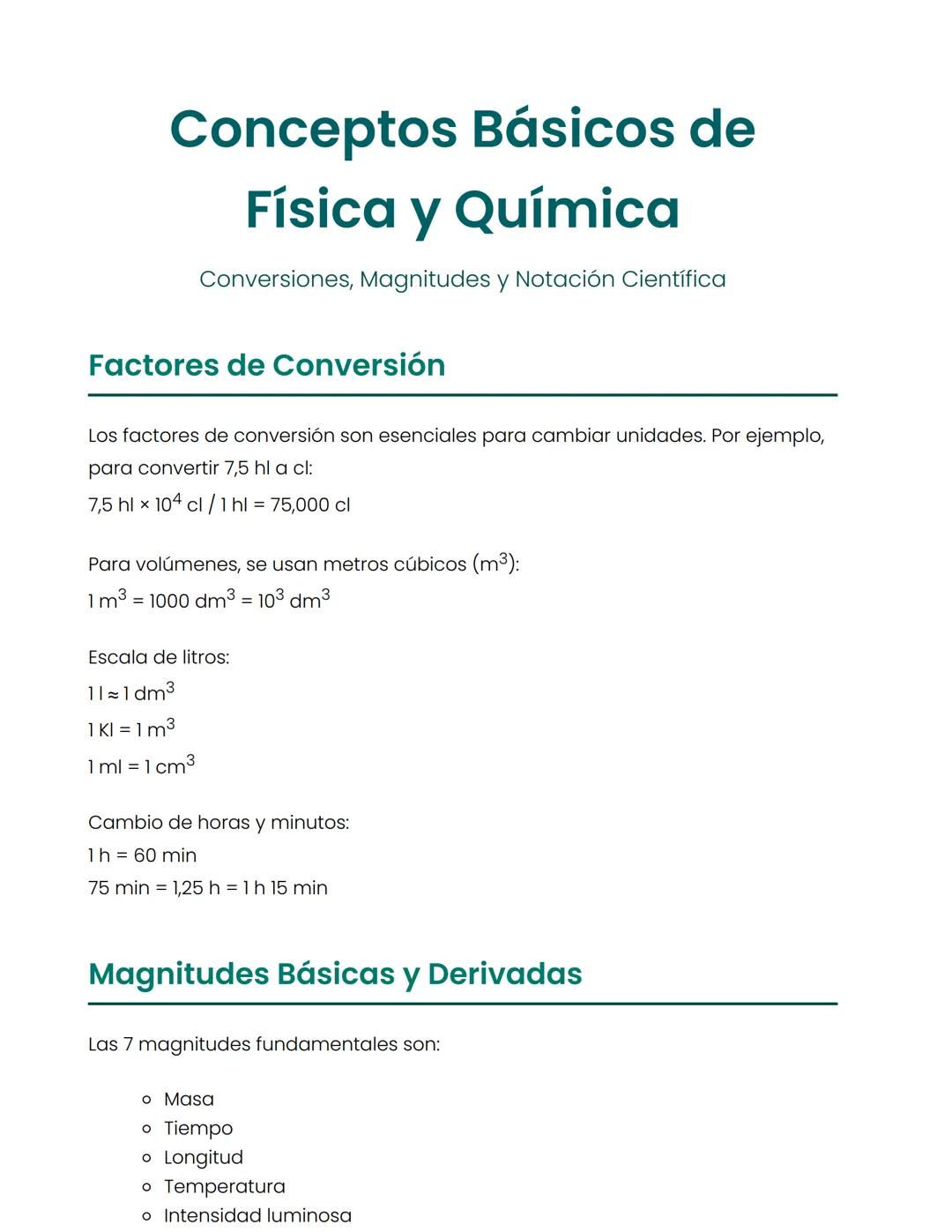 # Conceptos Básicos de
# Física y Química
Conversiones, Magnitudes y Notación Científica
# Factores de Conversión
Los factores de conversión