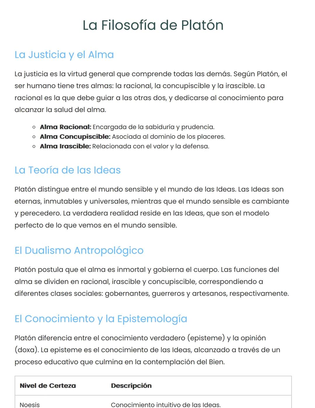 # La Filosofía de Platón
## La Justicia y el Alma
La justicia es la virtud general que comprende todas las demás. Según Platón, el
ser hum