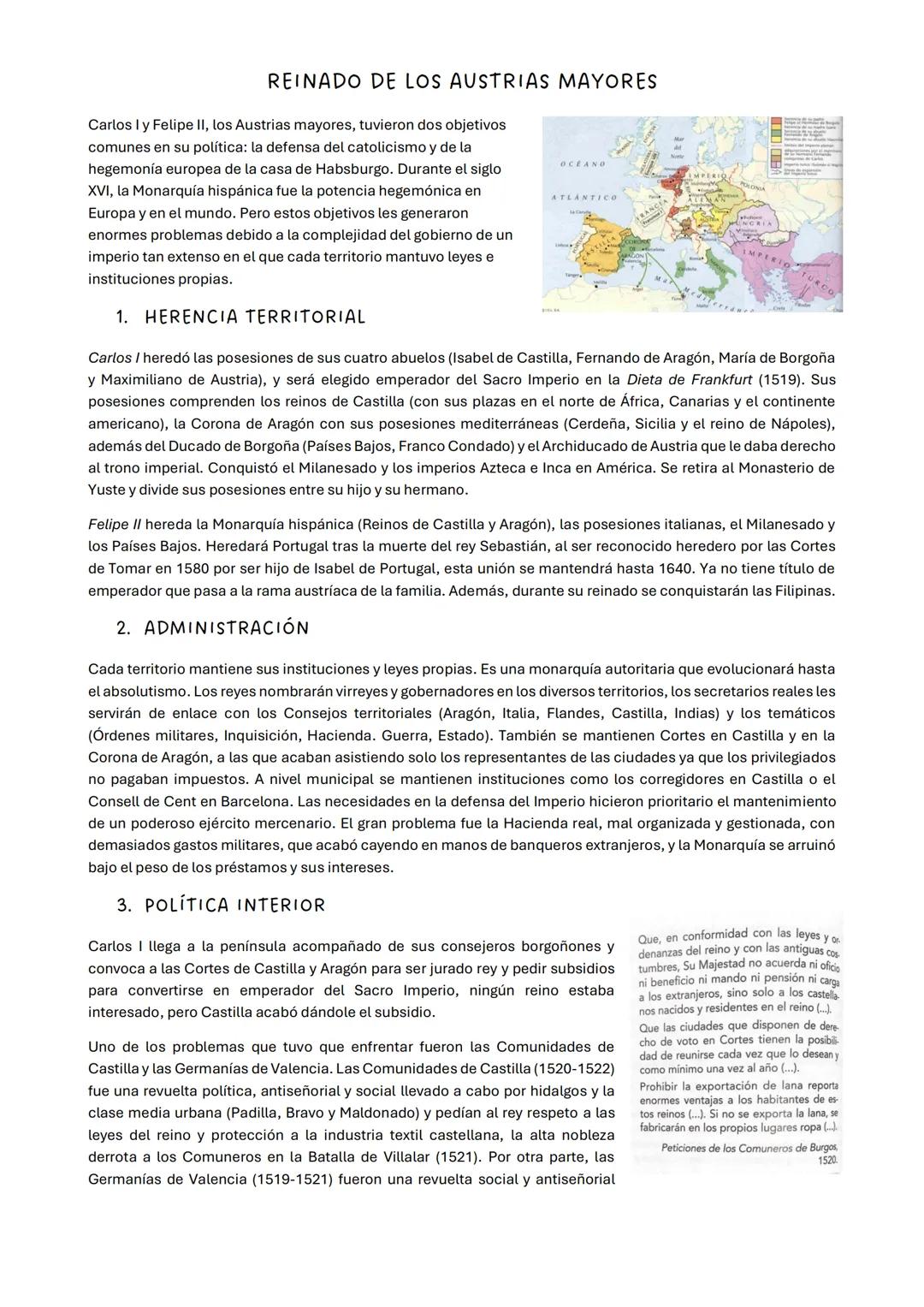 # REINADO DE LOS AUSTRIAS MAYORES
Carlos I y Felipe II, los Austrias mayores, tuvieron dos objetivos comunes en su política: la defensa del