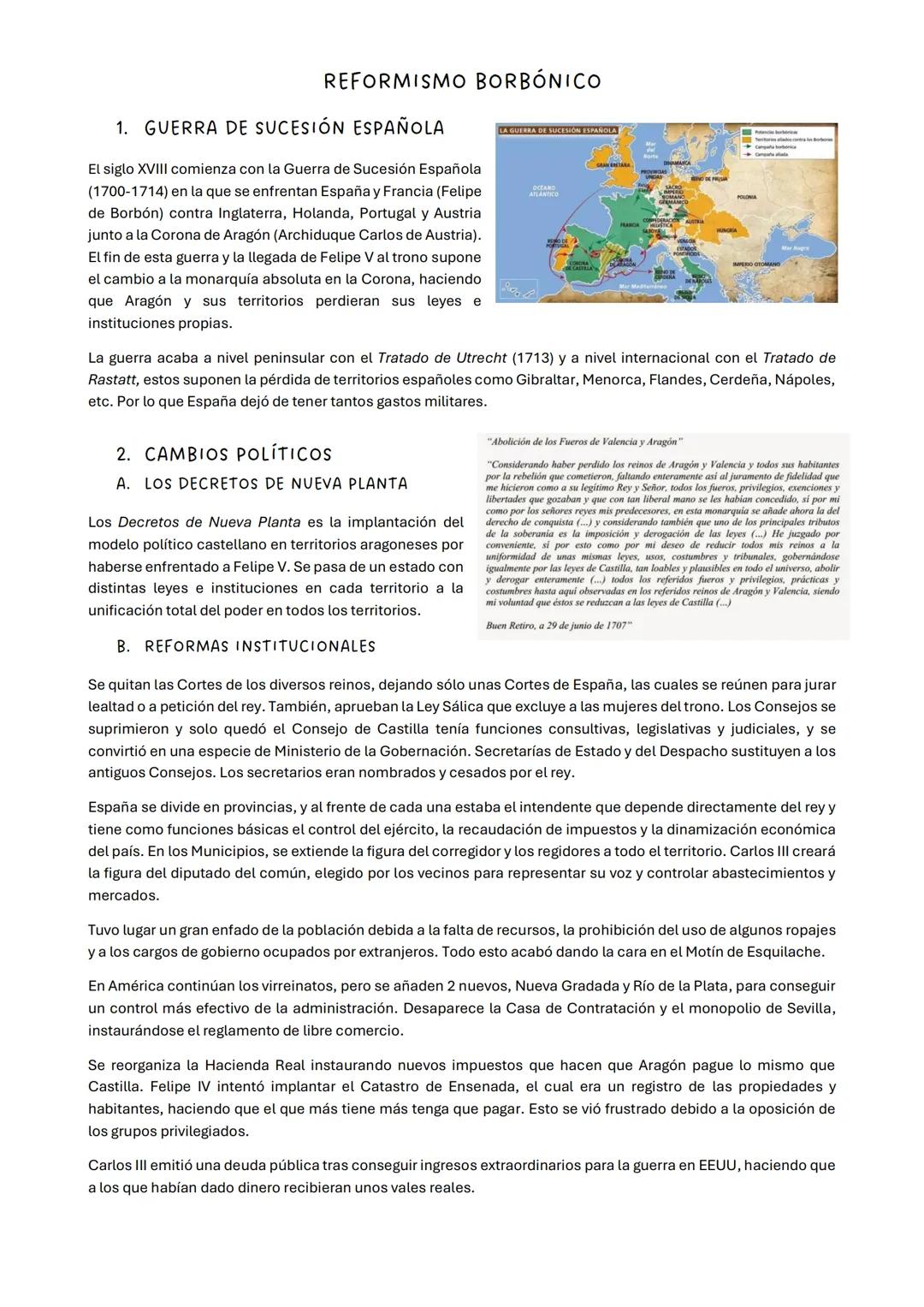 # REFORMISMO BORBÓNICO
1. GUERRA DE SUCESIÓN ESPAÑOLA
El siglo XVIII comienza con la Guerra de Sucesión Española
(1700-1714) en la que se