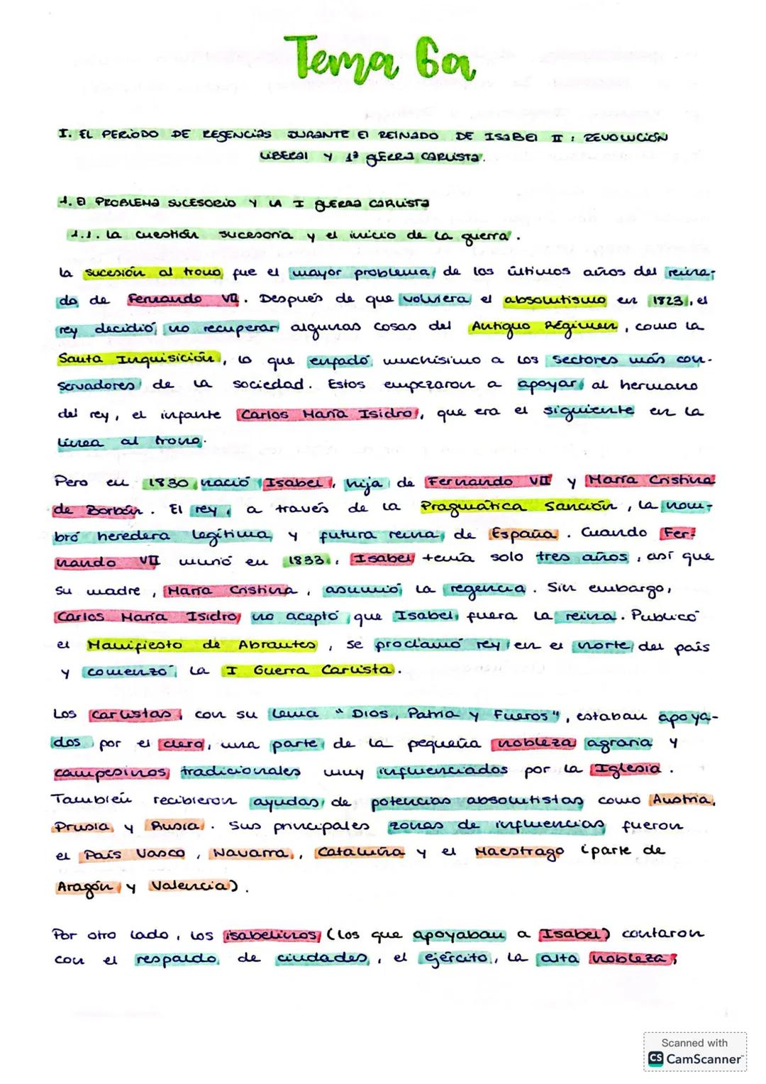 Tema 6a-Revolución liberal en el reinado de Isabel II. Carlismo y Guerra Civil. Construcción y evolución del Estado liberal (1833-1868)