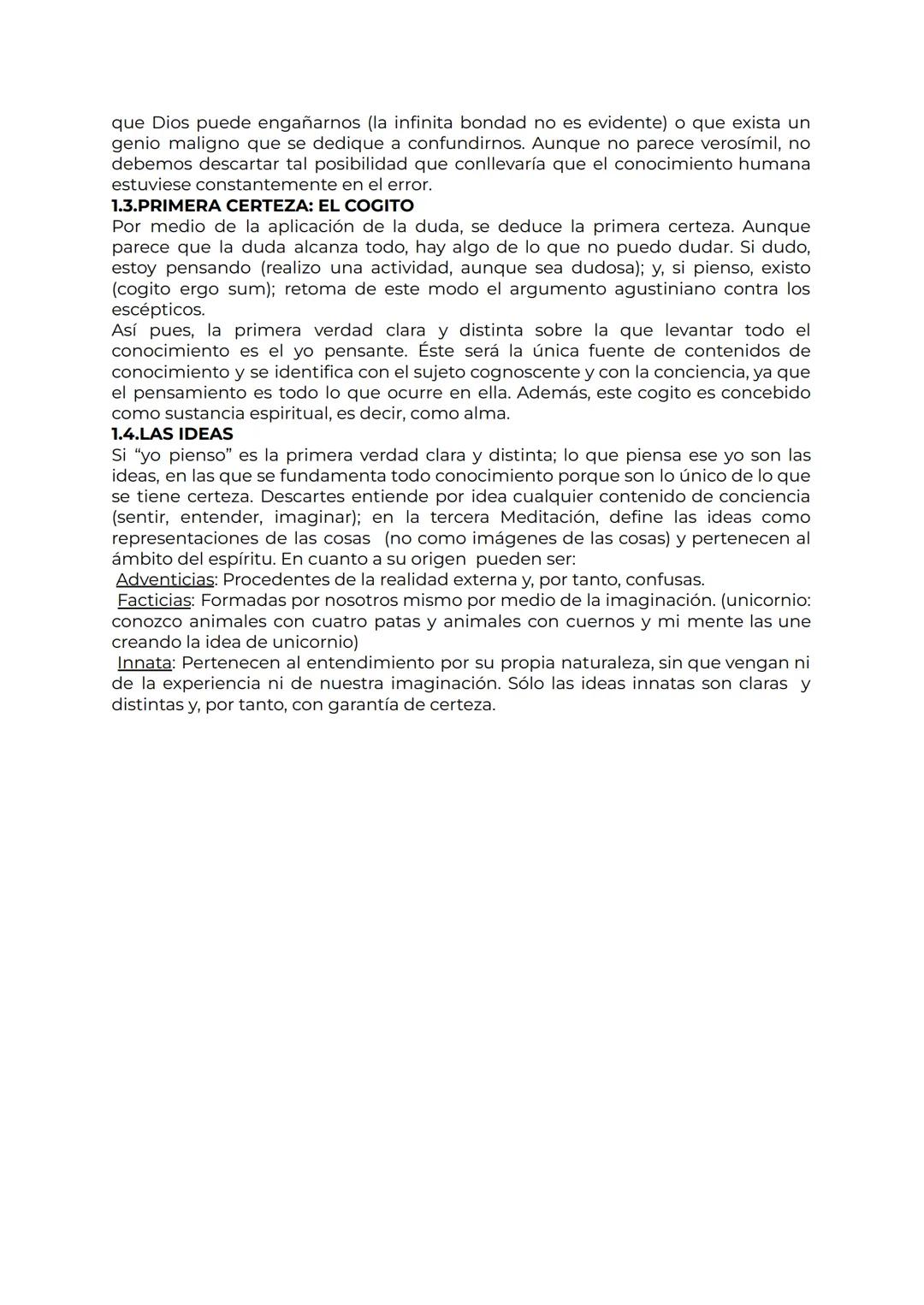 # DESCARTES
1. CONOCIMIENTO
El punto de partida de Descartes es la búsqueda de la verdad. A partir de ahí
tratará de encontrar un nuevo fu