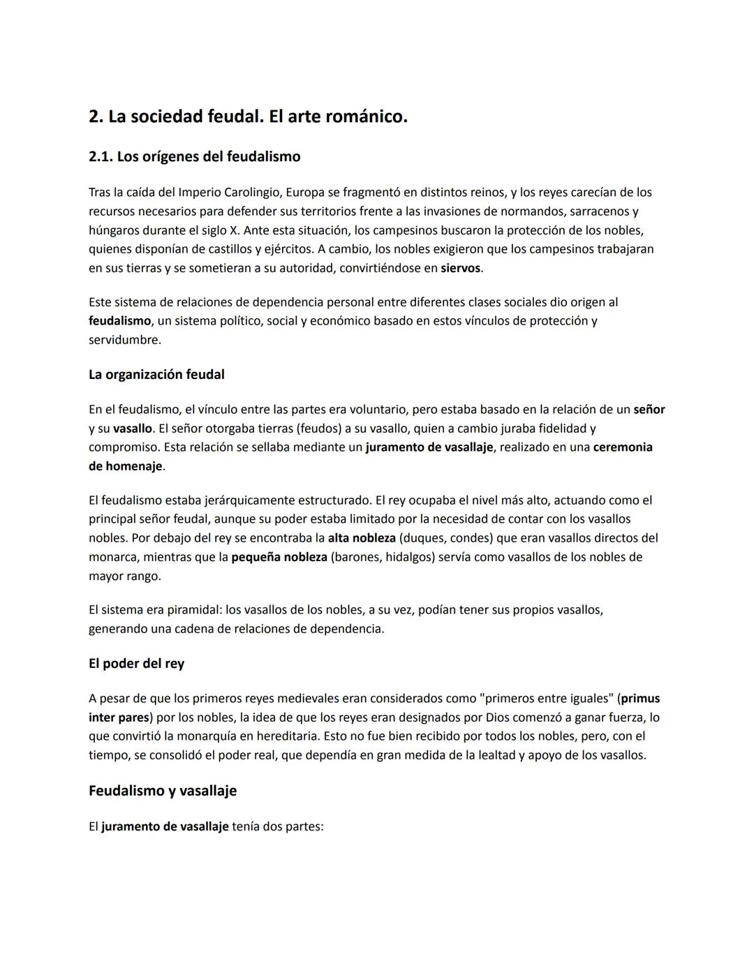 2. La sociedad feudal. El arte románico.
2.1. Los orígenes del feudalismo
Tras la caída del Imperio Carolingio, Europa se fragmentó en dis
