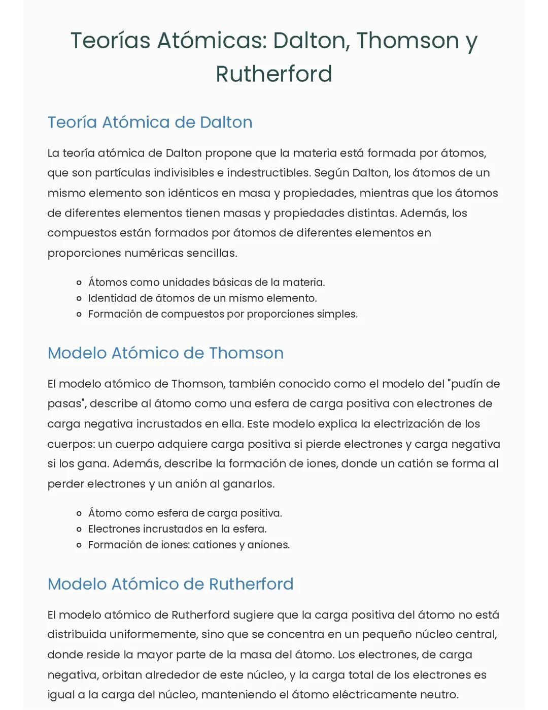 Teorías Atómicas: Dalton, Thomson y Rutherford