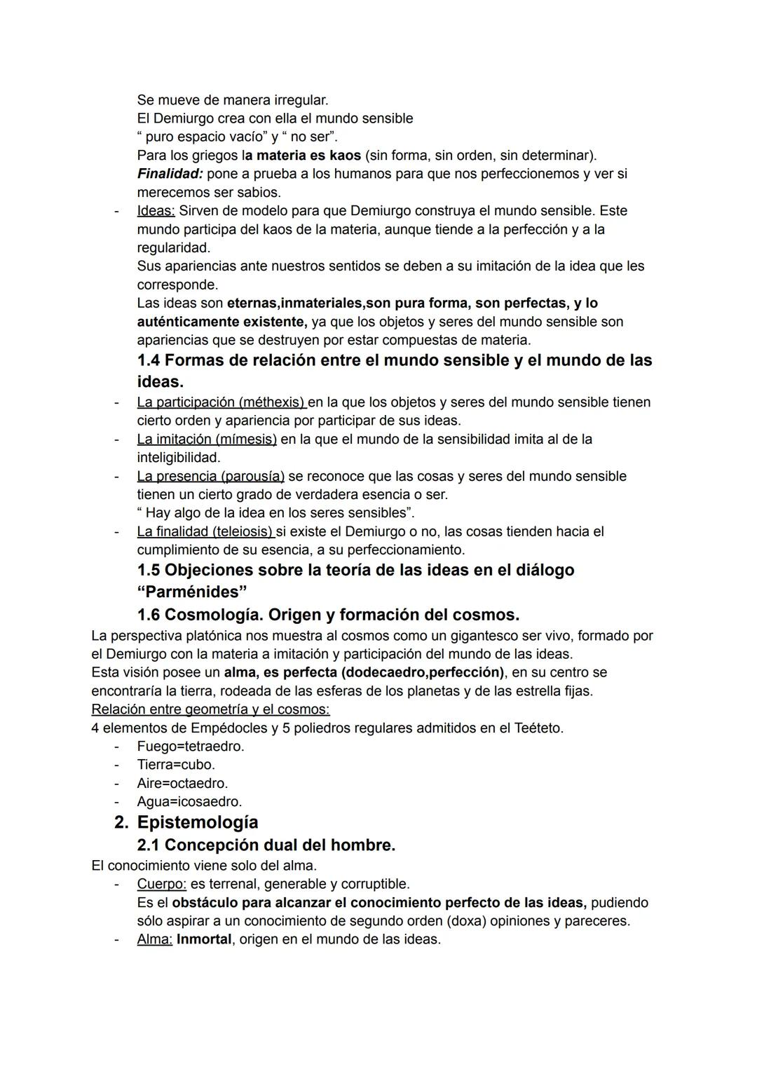 Platón
1. Teorías ontológicas (sobre el ser y los entes)
1.1 Teoría de las ideas/ de los dos mundos:
Platón considera insuficiente la teoría