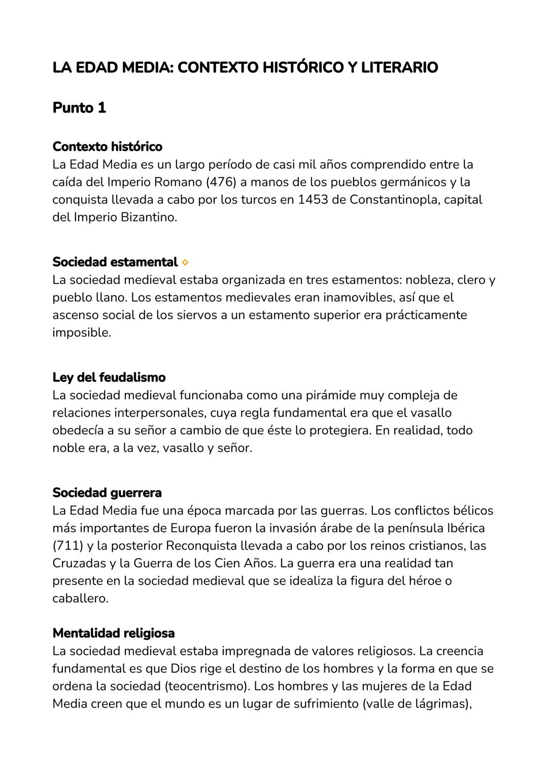 # LA EDAD MEDIA: CONTEXTO HISTÓRICO Y LITERARIO
## Punto 1
### Contexto histórico
La Edad Media es un largo período de casi mil años compr
