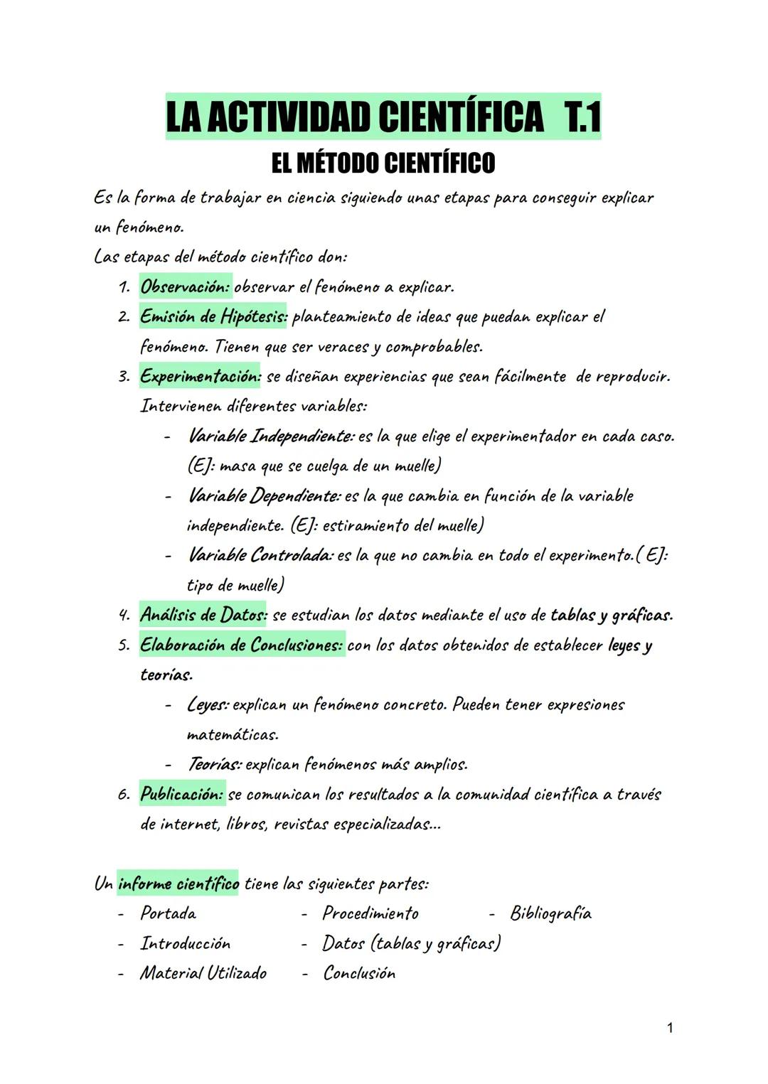 LA ACTIVIDAD CIENTÍFICA T.1
EL MÉTODO CIENTÍFICO
Es la forma de trabajar en ciencia siguiendo unas etapas para conseguir explicar
un fenómen