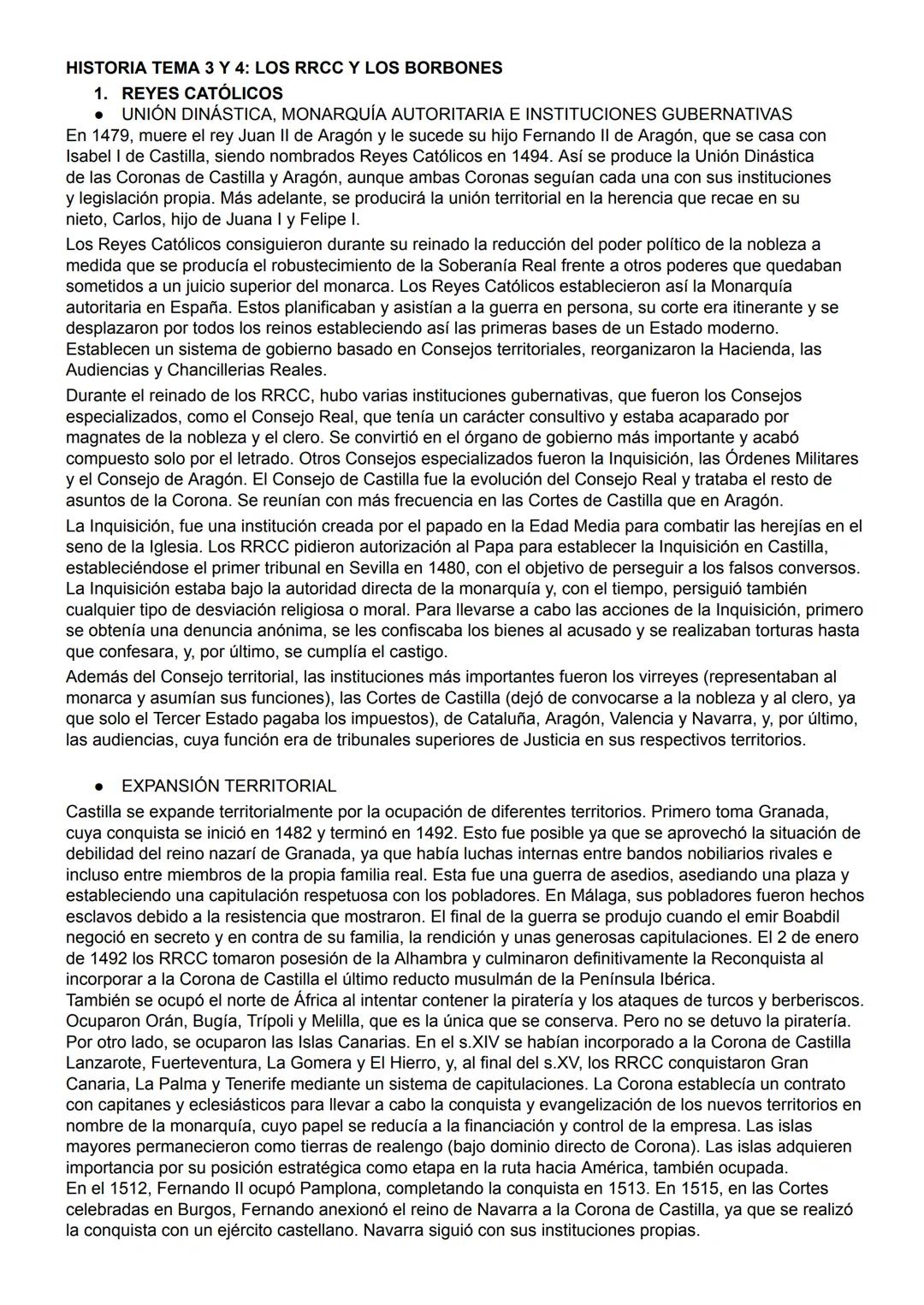 # HISTORIA TEMA 3 Y 4: LOS RRCC Y LOS BORBONES
1. REYES CATÓLICOS
* UNIÓN DINÁSTICA, MONARQUÍA AUTORITARIA E INSTITUCIONES GUBERNATIVAS