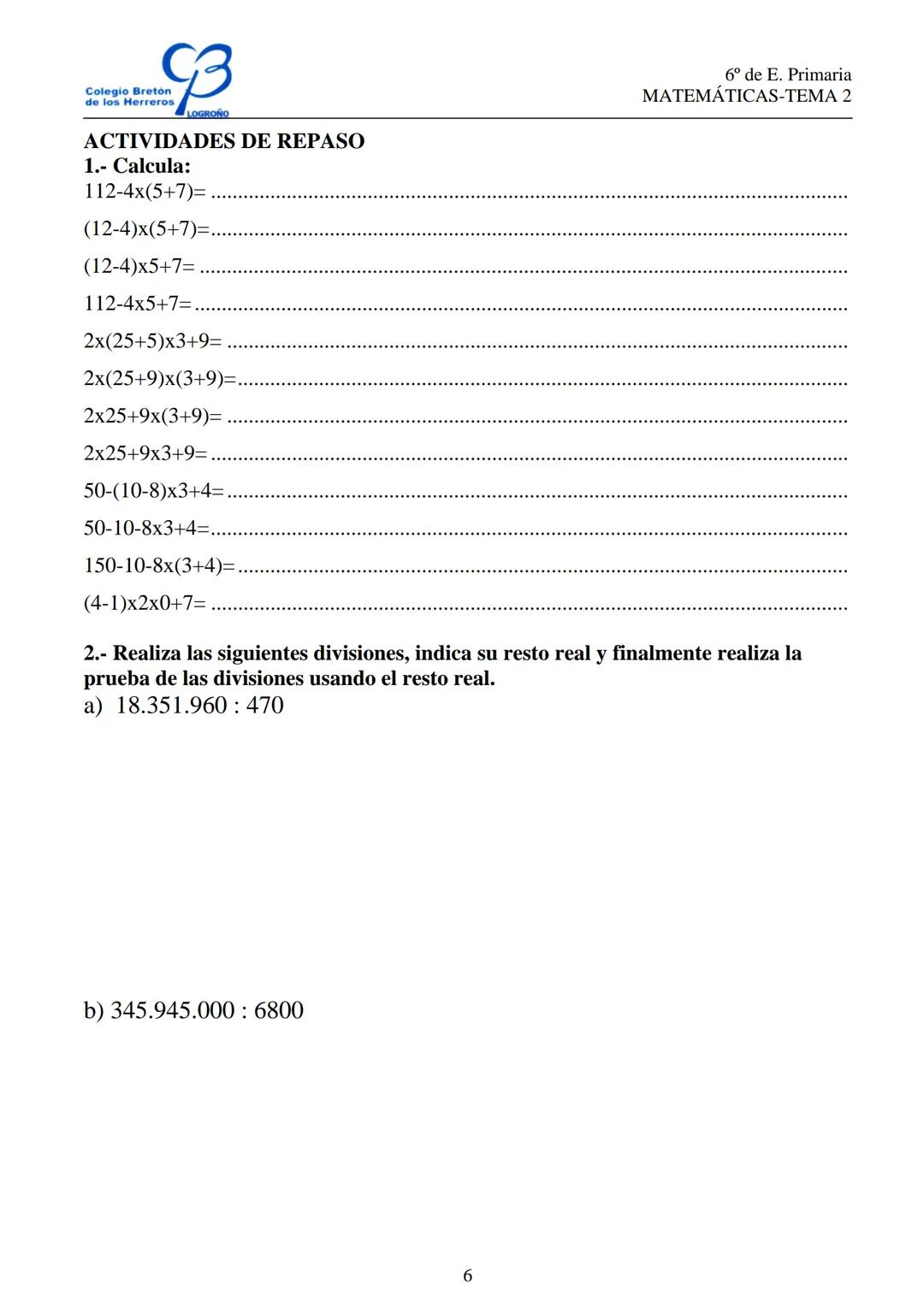 # Colegio Breton
de los Herreros
LOGROÑO
# POTENCIAS Y RAICES
6º de E. Primaria
MATEMÁTICAS-TEMA 2
# POTENCIA DE UN NÚMERO
El cuadrado de
