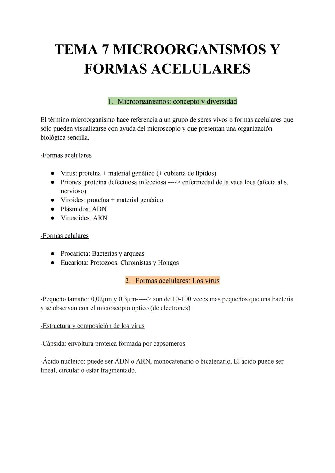 # TEMA 7 MICROORGANISMOS Y
# FORMAS ACELULARES
1. Microorganismos: concepto y diversidad
El término microorganismo hace referencia a un gr