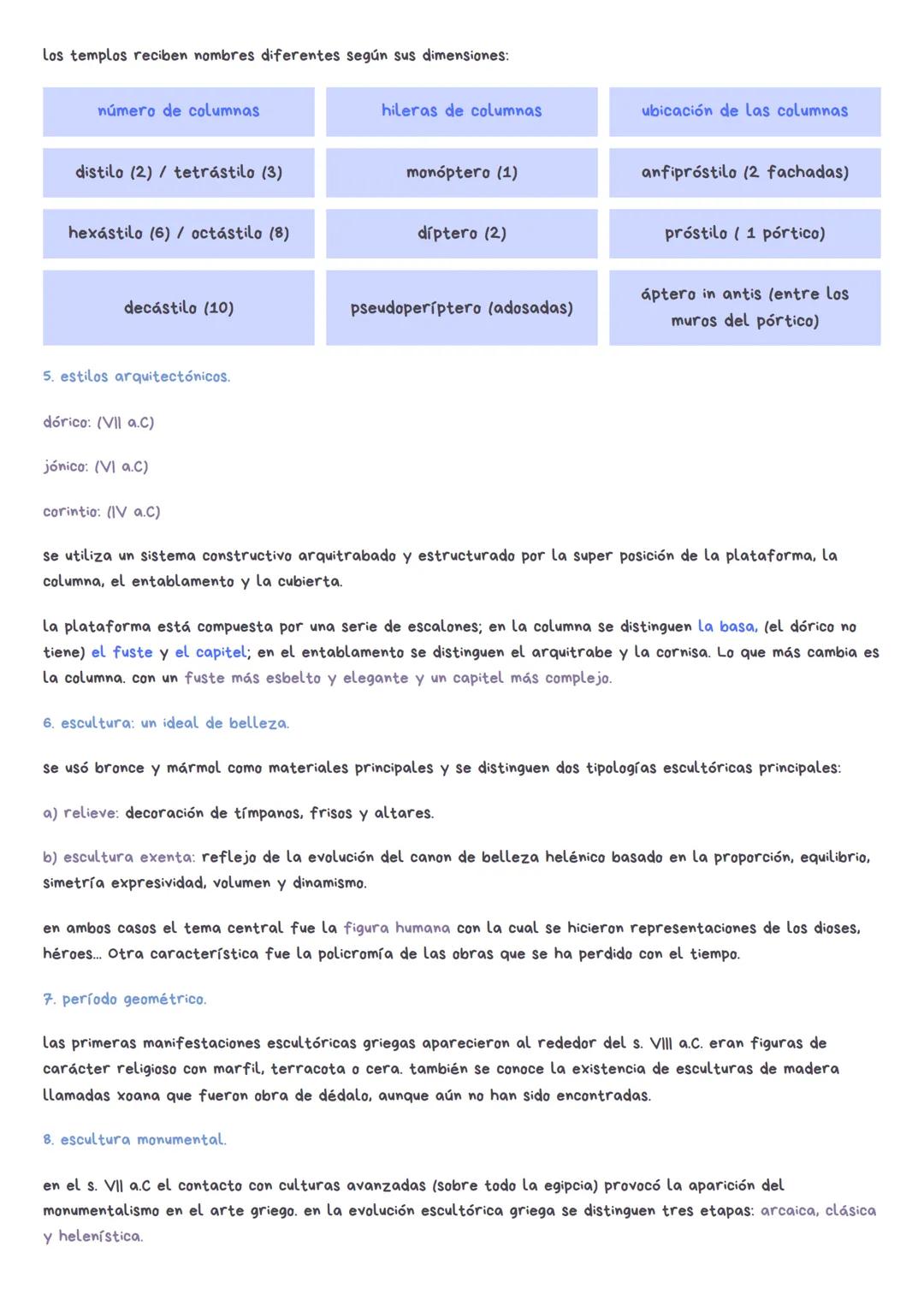 # Arte Griego
1. referentes históricos.
el nacimiento de la cultura y el arte griego surge entre los siglos IX y VIII a.C tras superar la