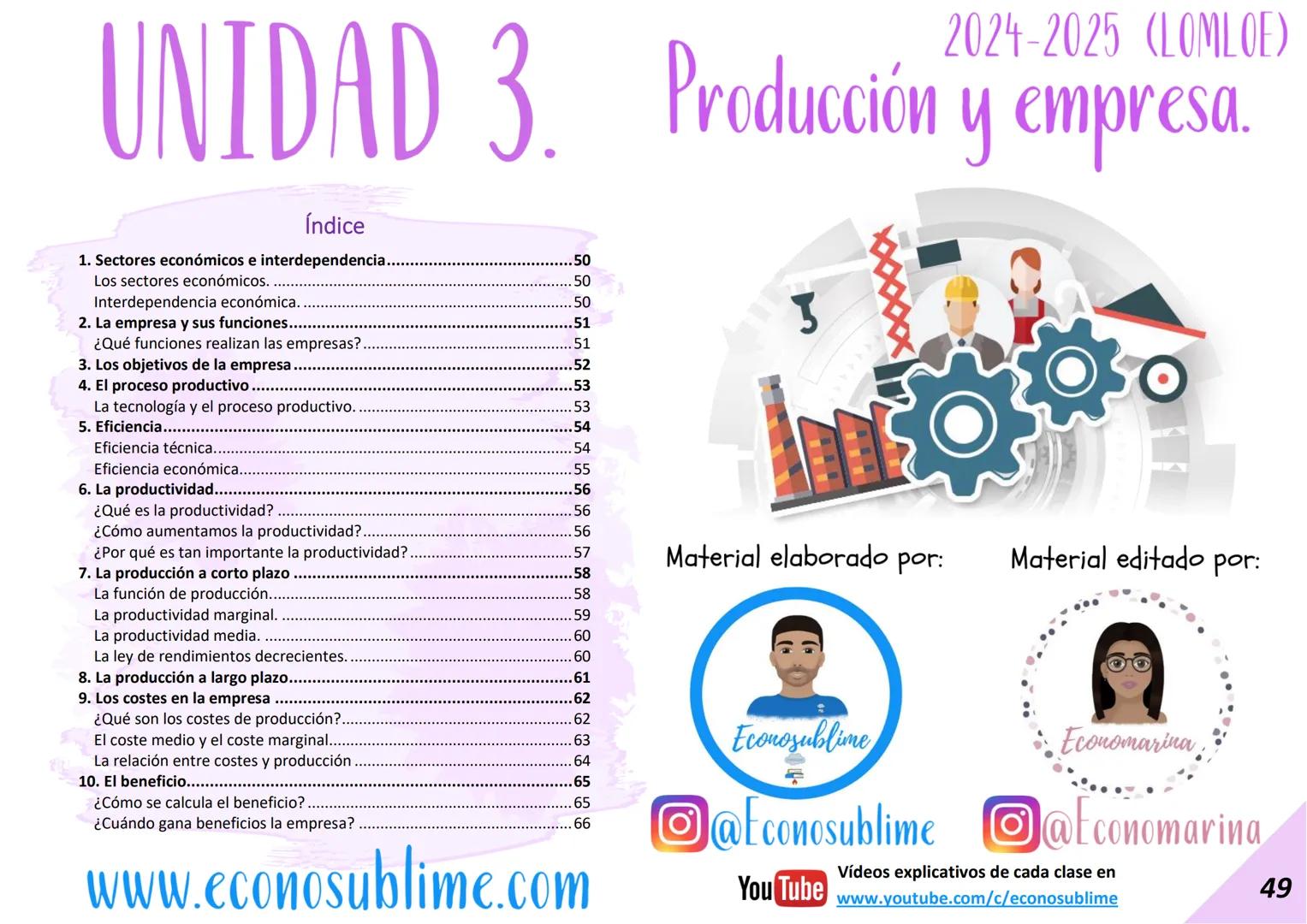 2024-2025 (LOMLOE)
# UNIDAD 3. Producción y empresa.
Índice
1. Sectores económicos e interdependencia.....................................