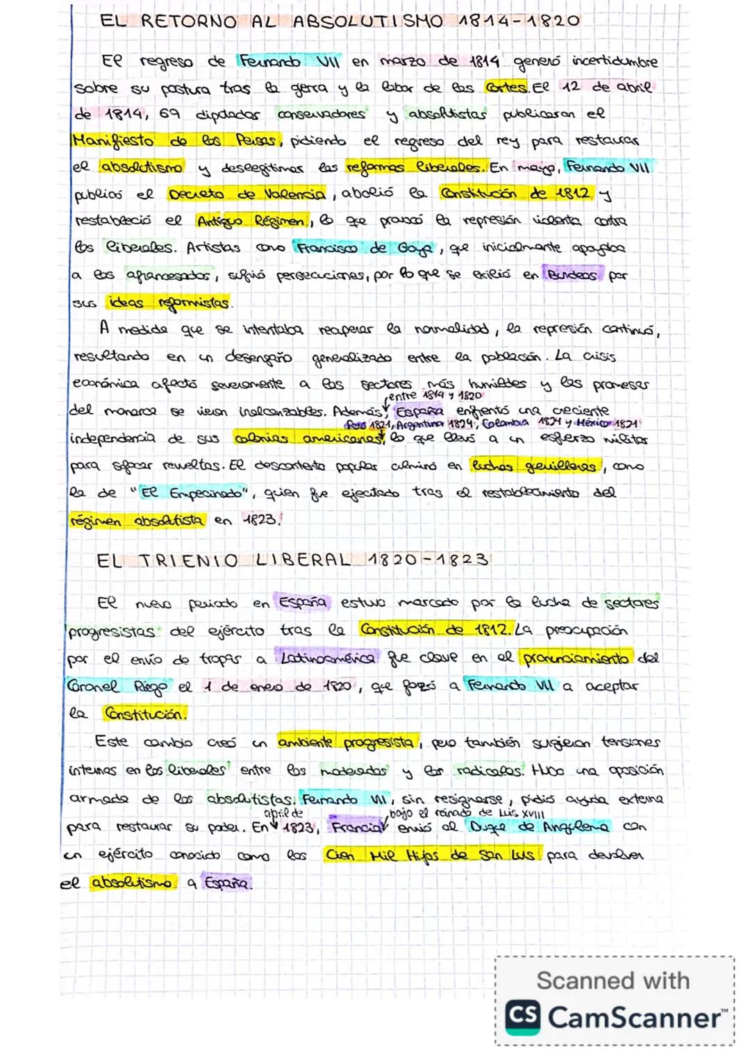 EL RETORNO AL ABSOLUTISMO 1814-1820
El regreso de Fernando VII en marzo de 1814 generó incertidumbre
Sobre su pastura tras la gerra y la lab