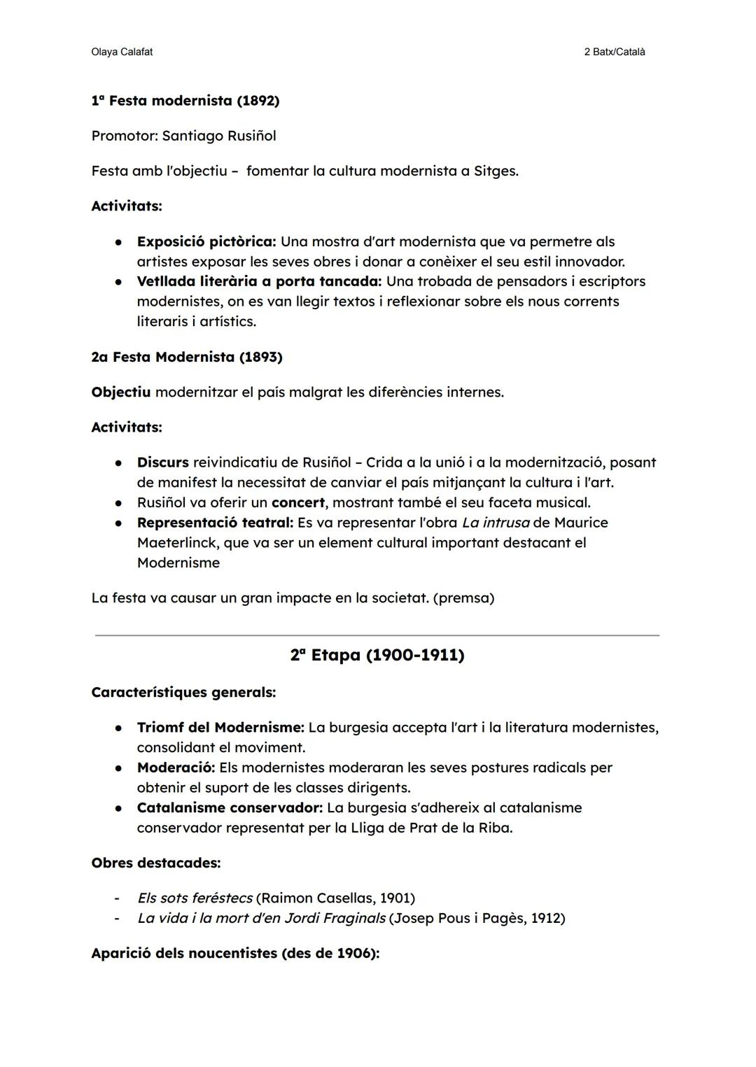 Olaya Calafat
2 Batx/Català
# EL MODERNISME
## Concepte de Modernisme
- Moviment cultural, literari i artístic.
- Neix a finals del segl