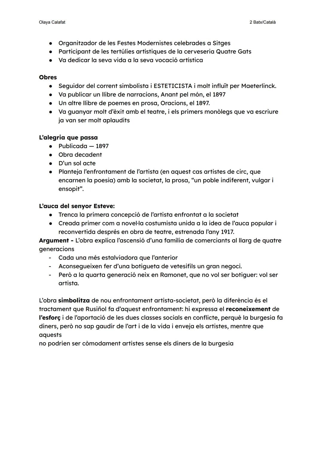 Olaya Calafat
2 Batx/Català
# EL MODERNISME
## Concepte de Modernisme
- Moviment cultural, literari i artístic.
- Neix a finals del segl