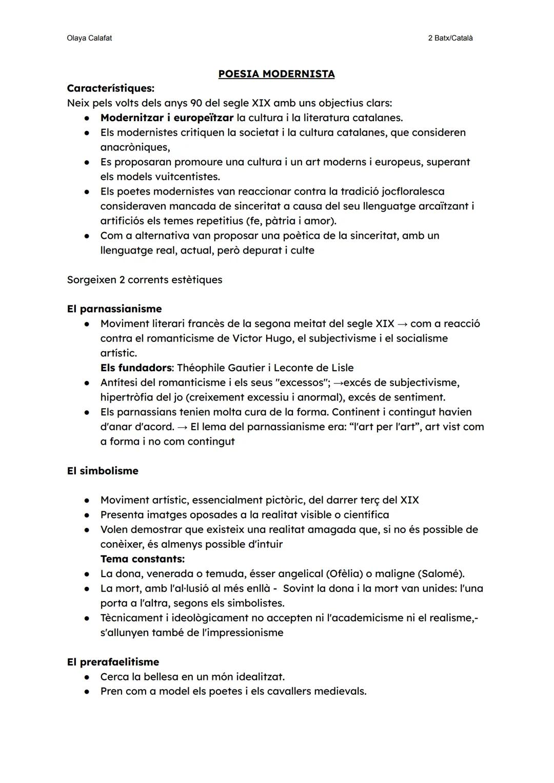 Olaya Calafat
2 Batx/Català
# EL MODERNISME
## Concepte de Modernisme
- Moviment cultural, literari i artístic.
- Neix a finals del segl
