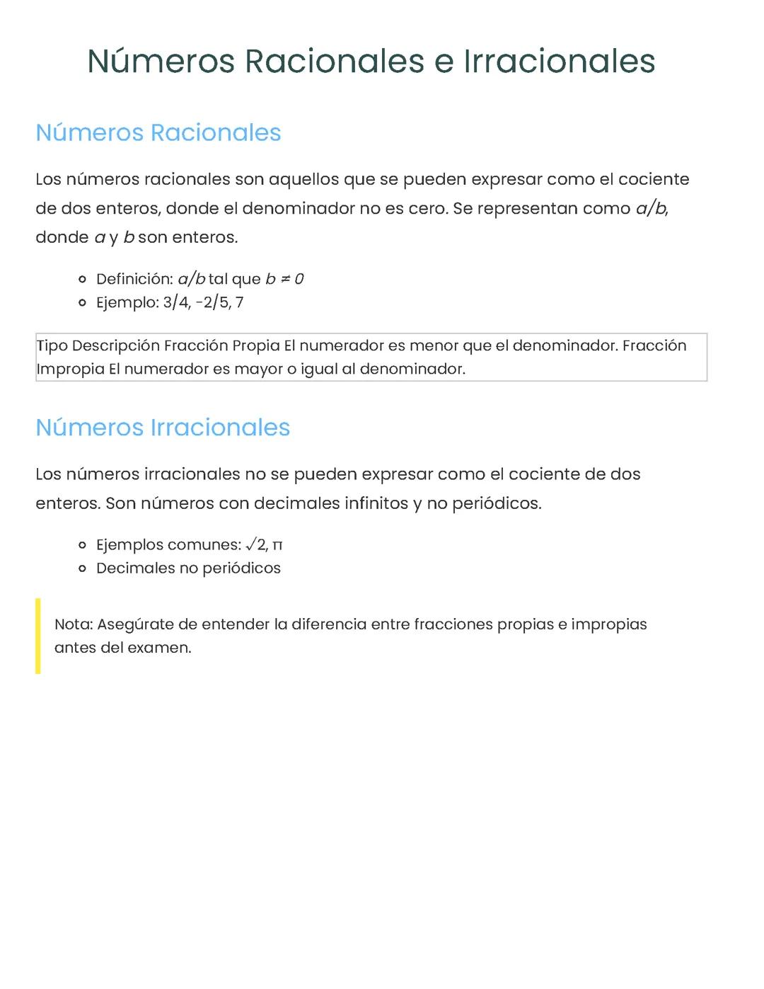 Números Racionales e Irracionales