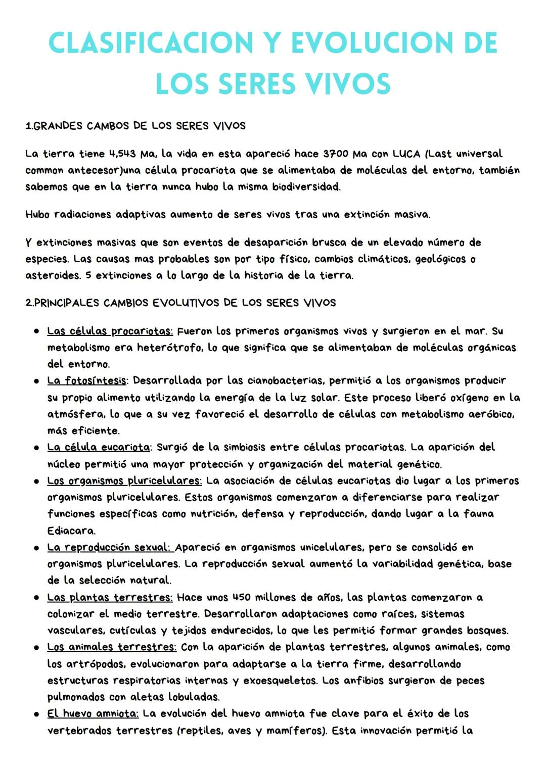 CLASIFICACION Y EVOLUCION DE
LOS SERES VIVOS
1.GRANDES CAMBOS DE LOS SERES VIVOS
La tierra tiene 4,543 Ma, La vida en esta apareció hace 370