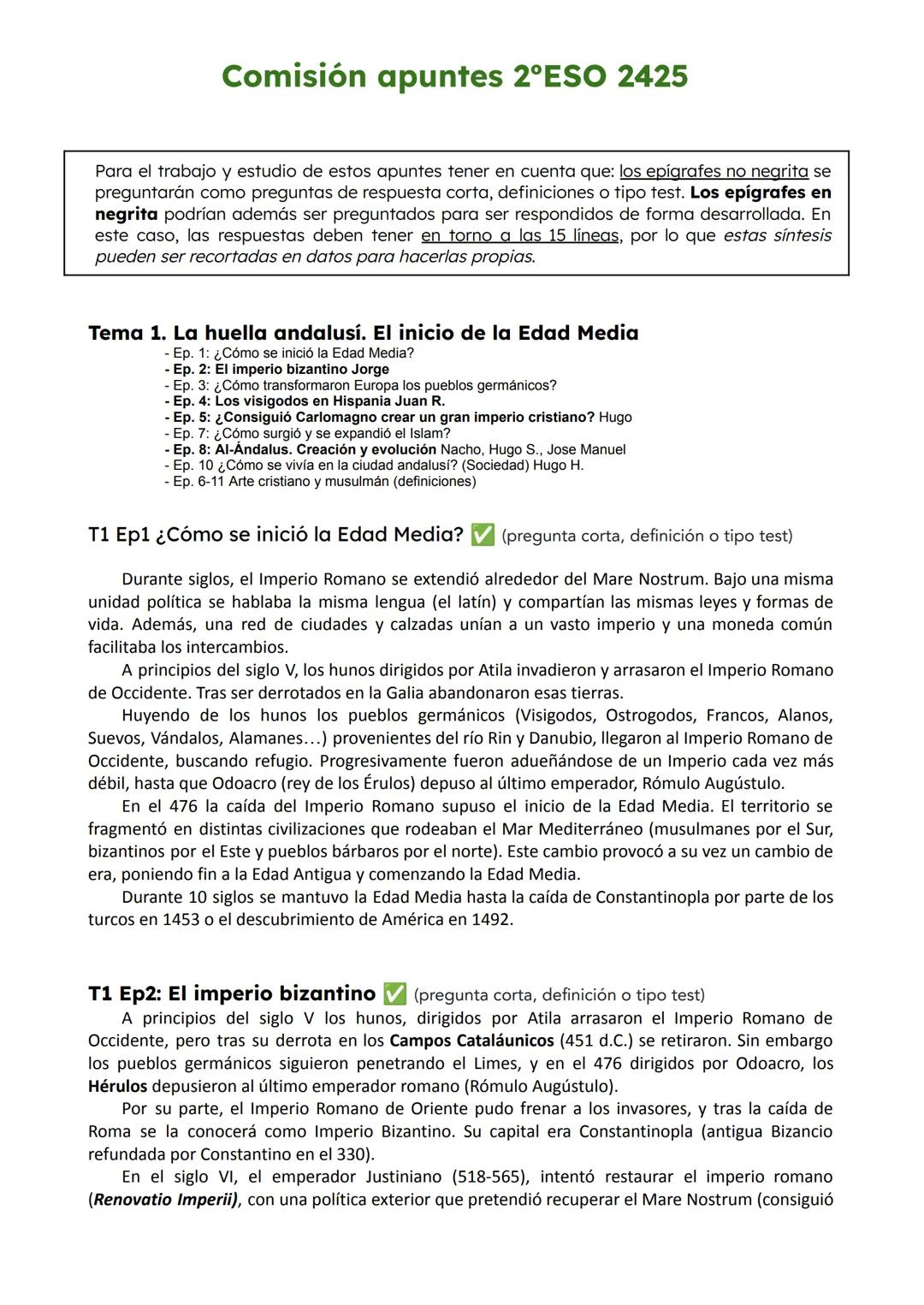 # Comisión apuntes 2ºESO 2425
Para el trabajo y estudio de estos apuntes tener en cuenta que: los epígrafes no negrita se
preguntarán como