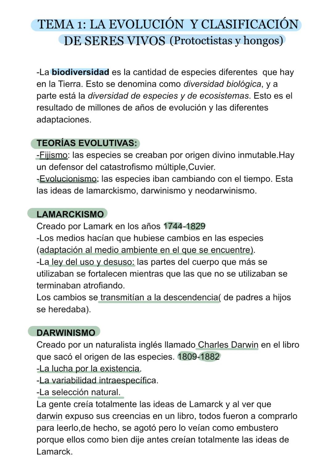 TEMA 1: LA EVOLUCIÓN Y CLASIFICACIÓN
DE SERES VIVOS (Protoctistas y hongos)
-La biodiversidad es la cantidad de especies diferentes que hay