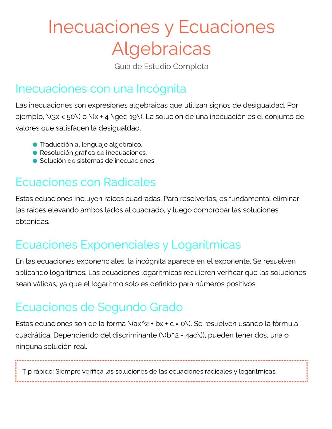 Inecuaciones y Ecuaciones Algebraicas