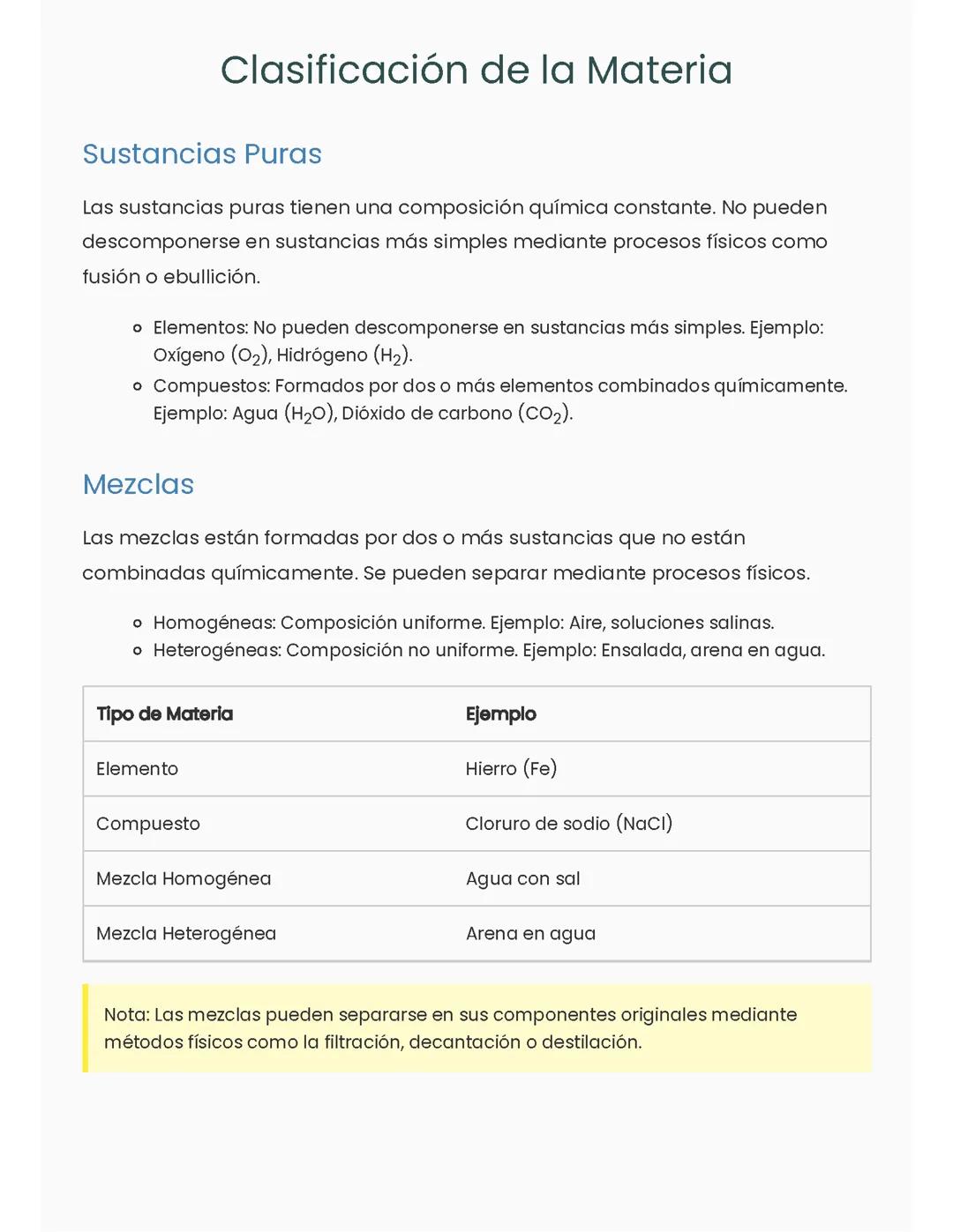 Clasificación de la Materia