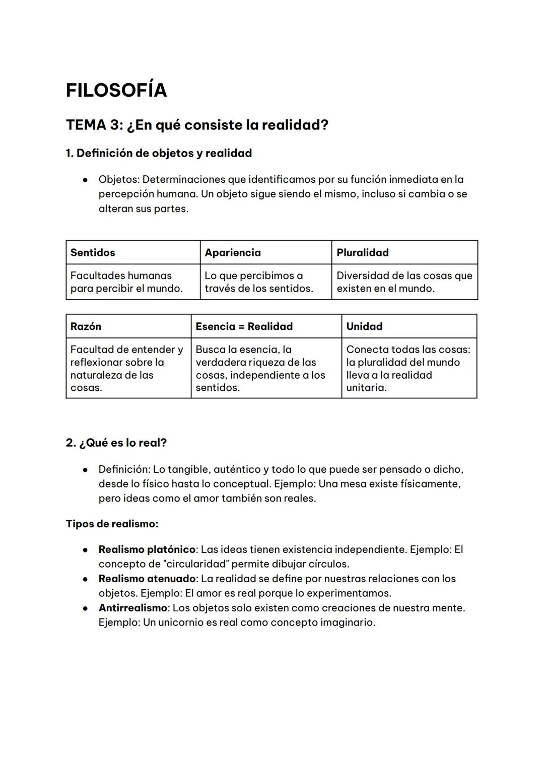 # FILOSOFÍA
## TEMA 3: ¿En qué consiste la realidad?
### 1. Definición de objetos y realidad
* Objetos: Determinaciones que identificam