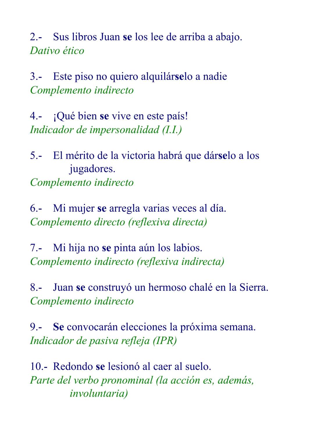 1.- "SE" con valor pronominal
1.1.- "SE" PRONOMBRE PERSONAL CI: Variante de
LE LES (C.I.) cuando hay otro pronombre personal C.D.:
Ej.: Juan