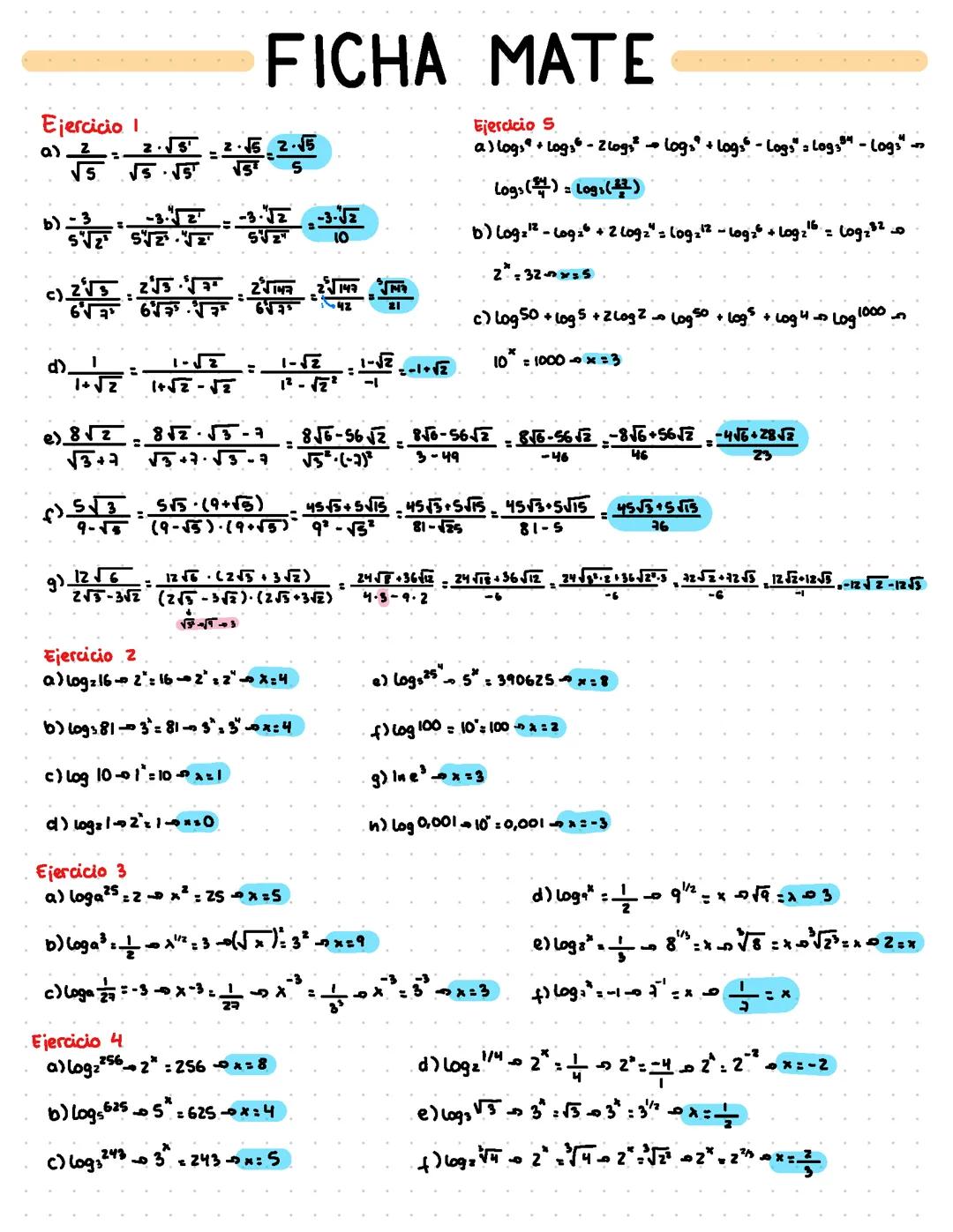 Radicales y logaritmos 4ESO