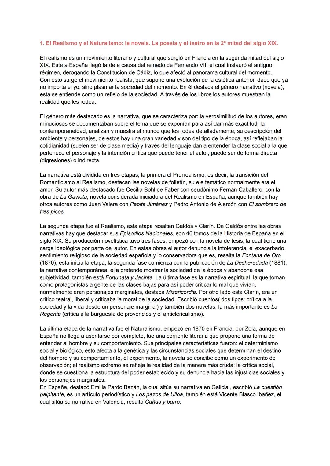 # 1. El Realismo y el Naturalismo: la novela. La poesía y el teatro en la 2ª mitad del siglo XIX.
El realismo es un movimiento literario y