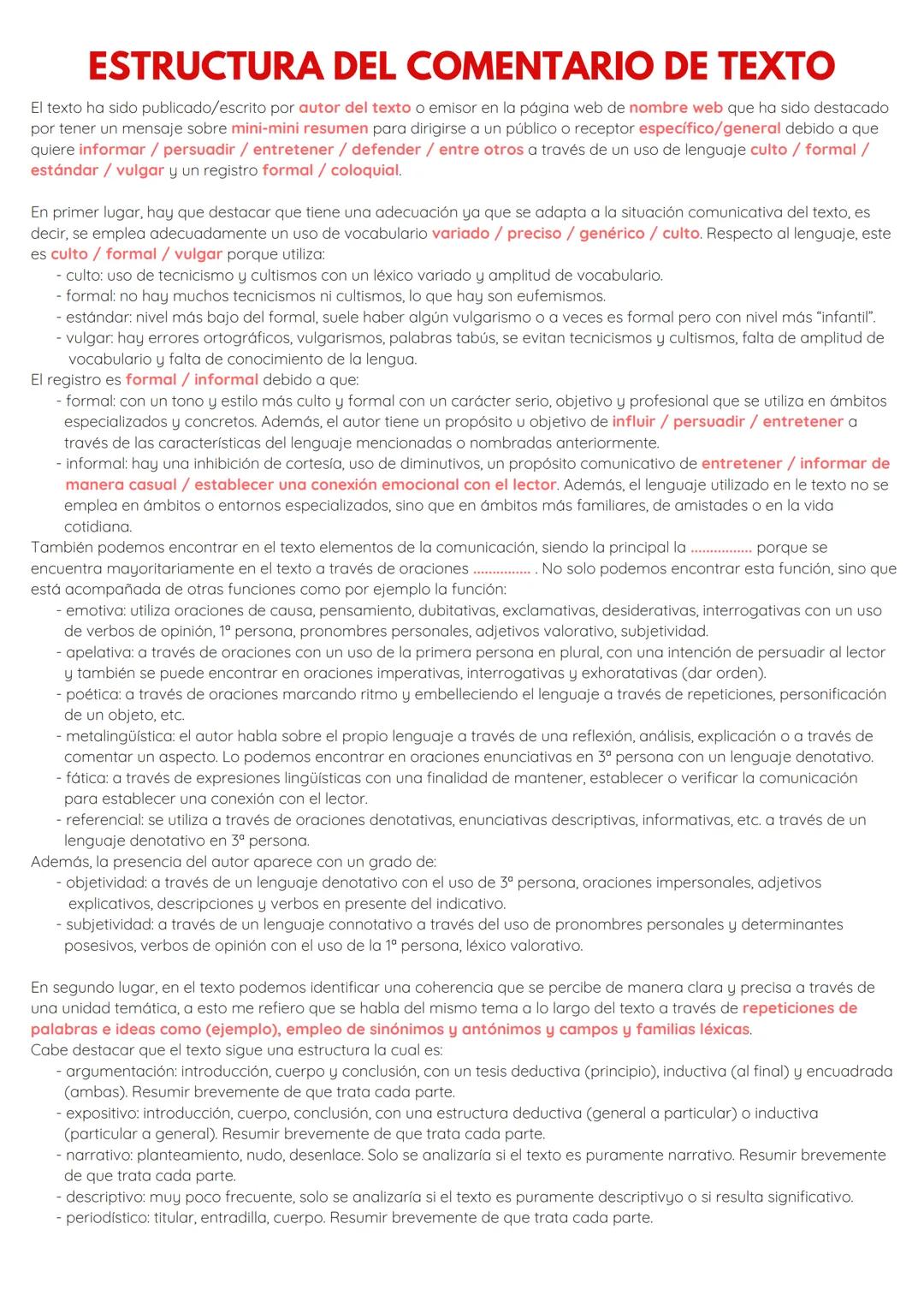 # ESTRUCTURA DEL COMENTARIO DE TEXTO
El texto ha sido publicado/escrito por autor del texto o emisor en la página web de nombre web que ha