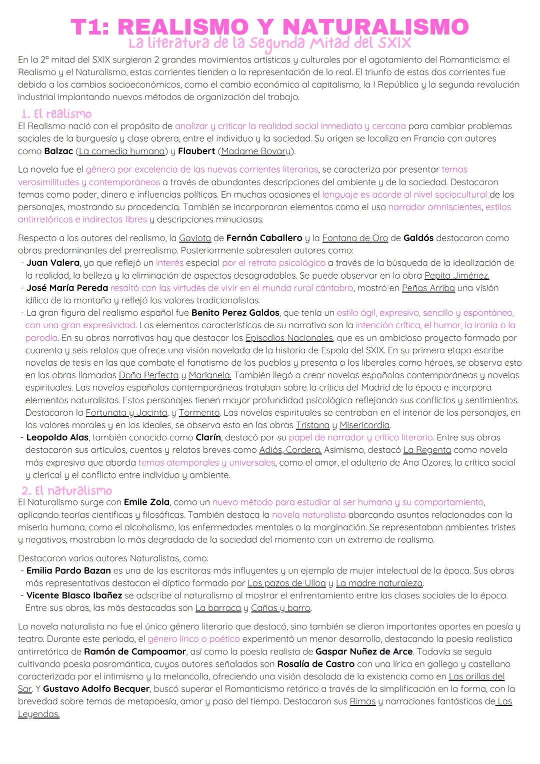 T1: REALISMO Y NATURALISMO
La literatura de la Segunda Mitad del SXIX
En la 2ª mitad del SXIX surgieron 2 grandes movimientos artísticos y c