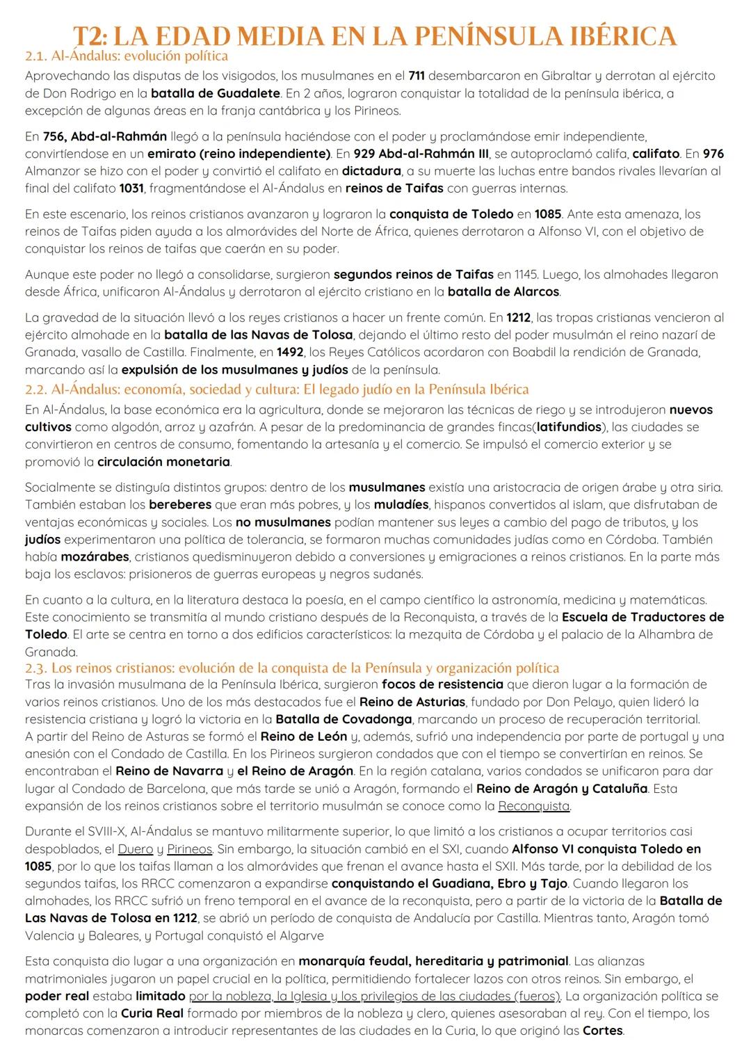 # T2: LA EDAD MEDIA EN LA PENÍNSULA IBÉRICA
2.1. Al-Andalus: evolución política
Aprovechando las disputas de los visigodos, los musulmanes