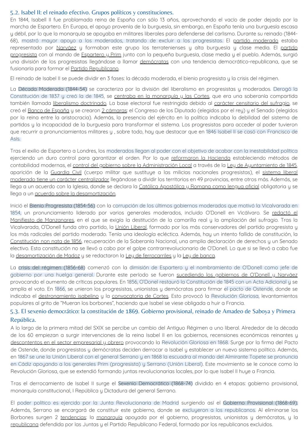T5: LA CONSTRUCCIÓN DEL ESTADO LIBERAL (1833-1874)
5.1. Isabel II: las Regencias. Las guerras carlistas. Grupos políticos y constituciones.