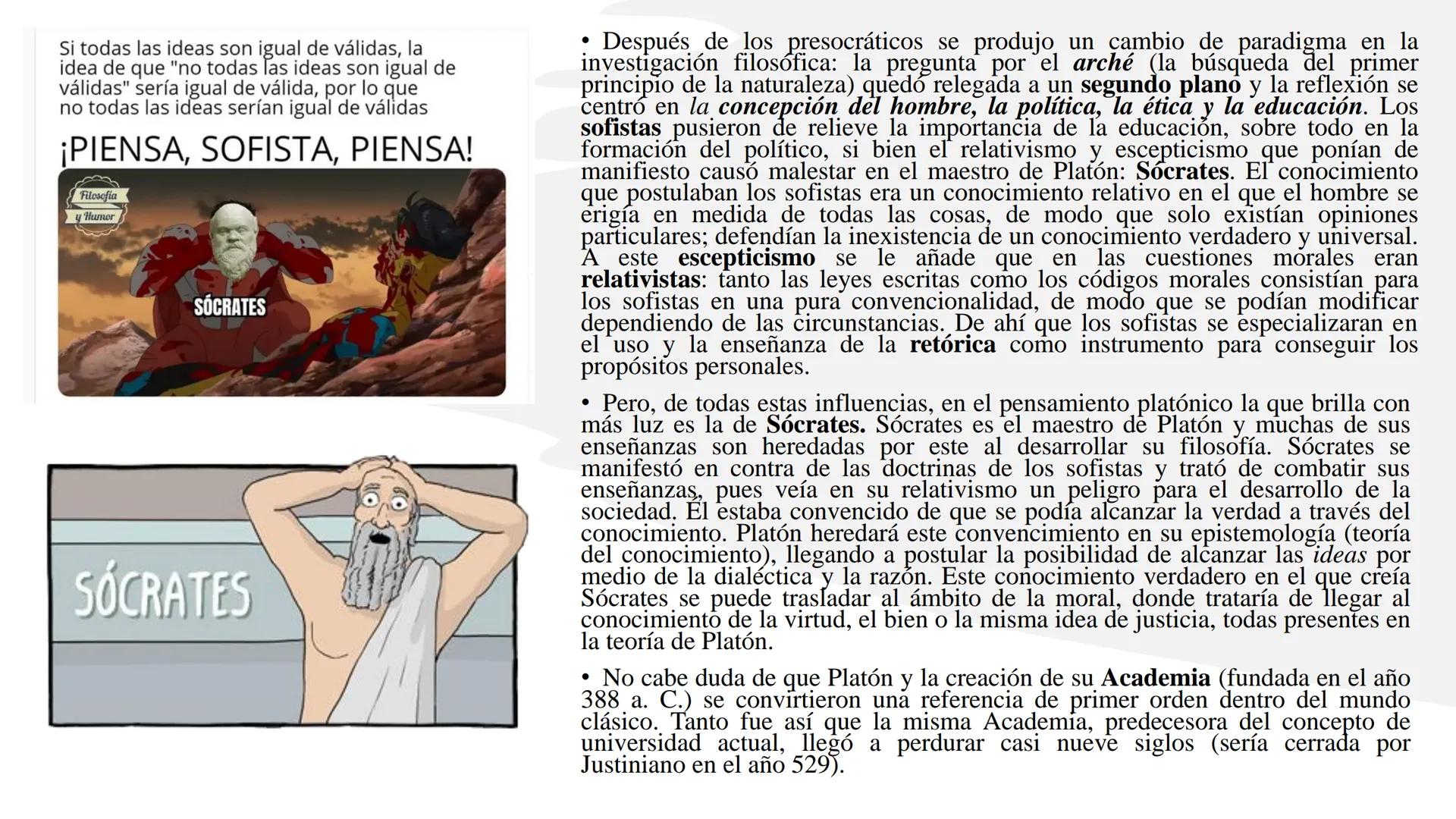 # SDA 2: EL
PENSAMIENTO
DE PLATÓN SABERES BÁSICOS
• A1. Historicidad y universalidad de los problemas y
concepciones filosóficas. Métodos