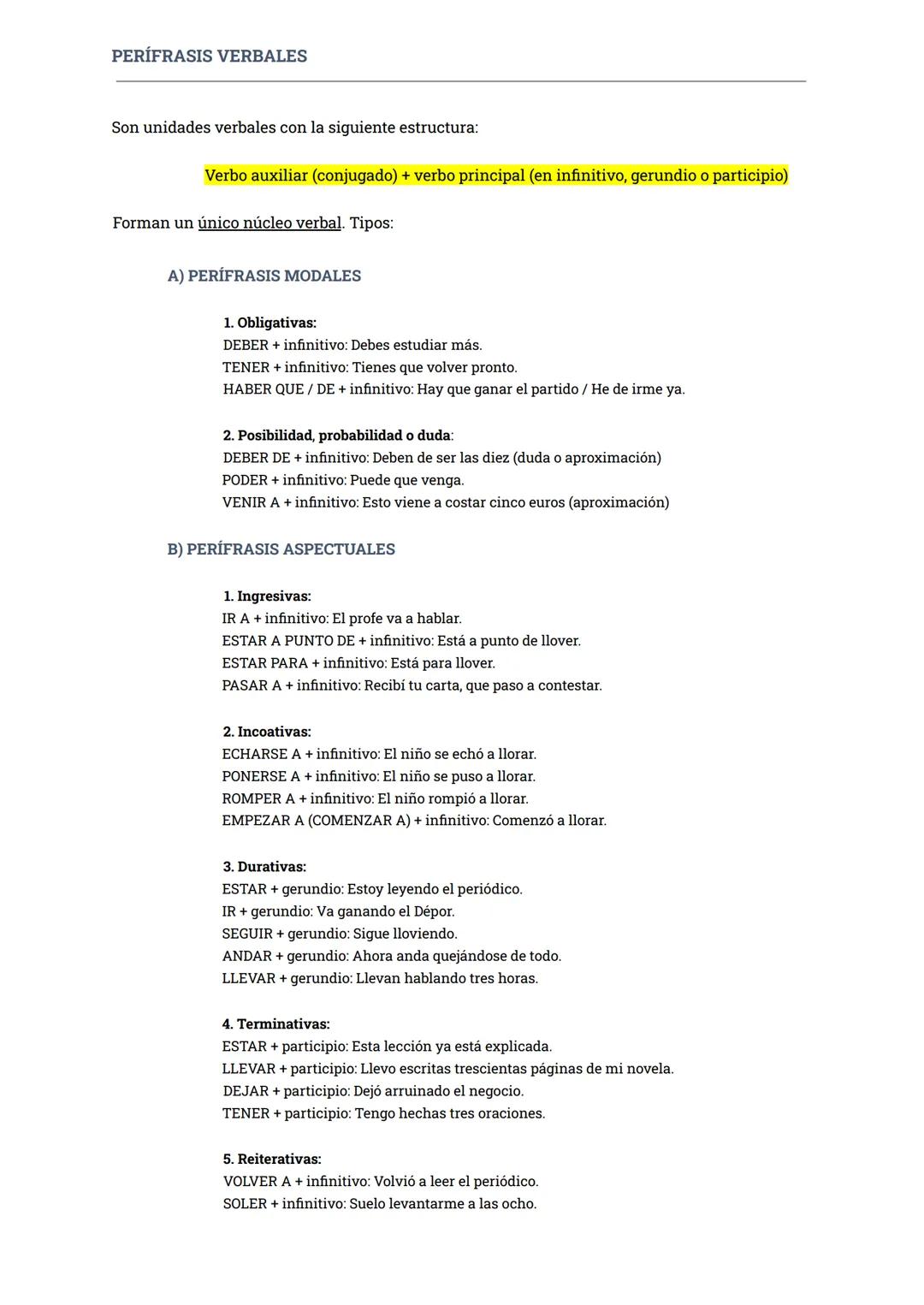 # PERÍFRASIS VERBALES
Son unidades verbales con la siguiente estructura:
Verbo auxiliar (conjugado) + verbo principal (en infinitivo, geru