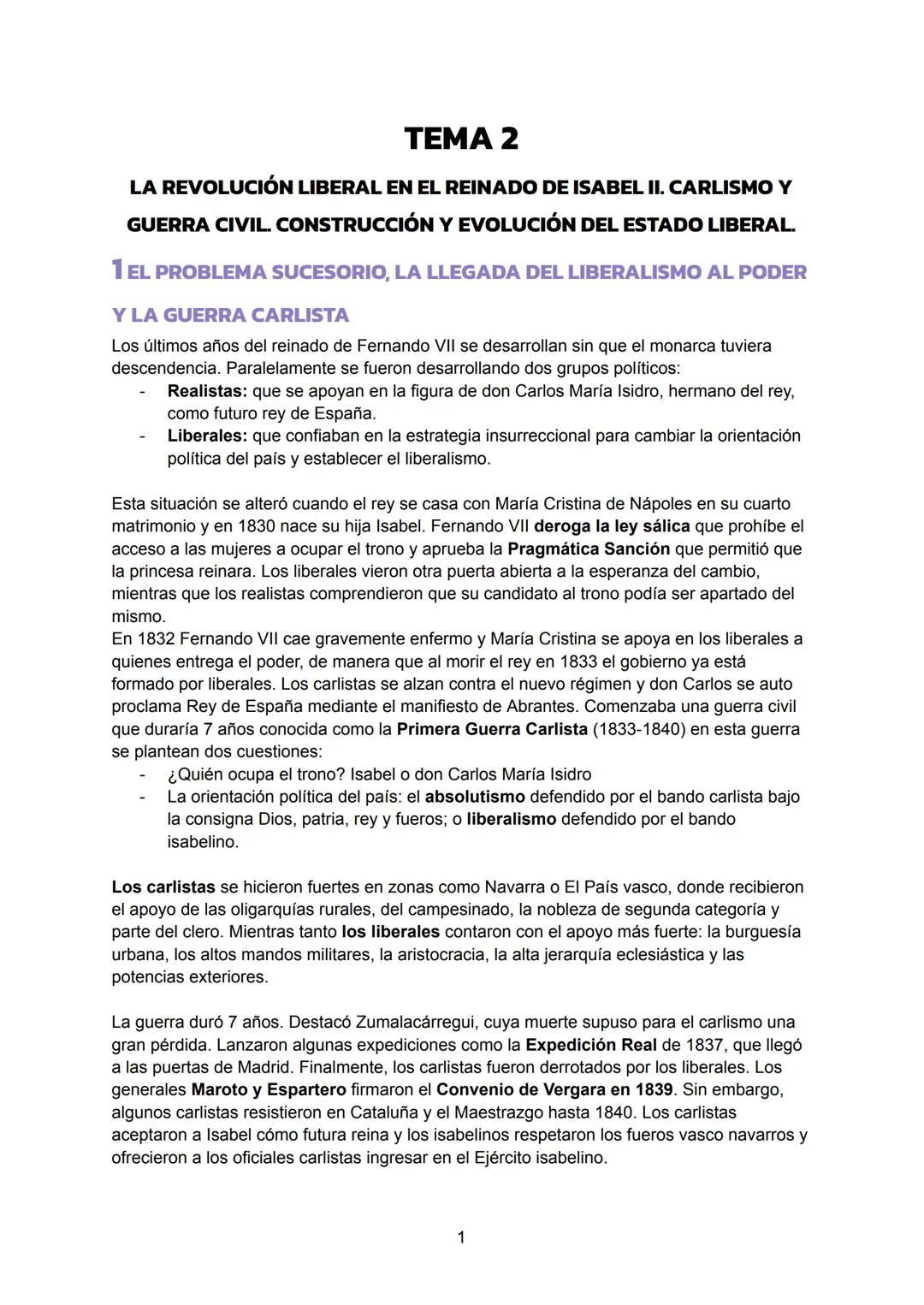 # TEMA 2
LA REVOLUCIÓN LIBERAL EN EL REINADO DE ISABEL II. CARLISMO Y
GUERRA CIVIL. CONSTRUCCIÓN Y EVOLUCIÓN DEL ESTADO LIBERAL.
1 EL PROB