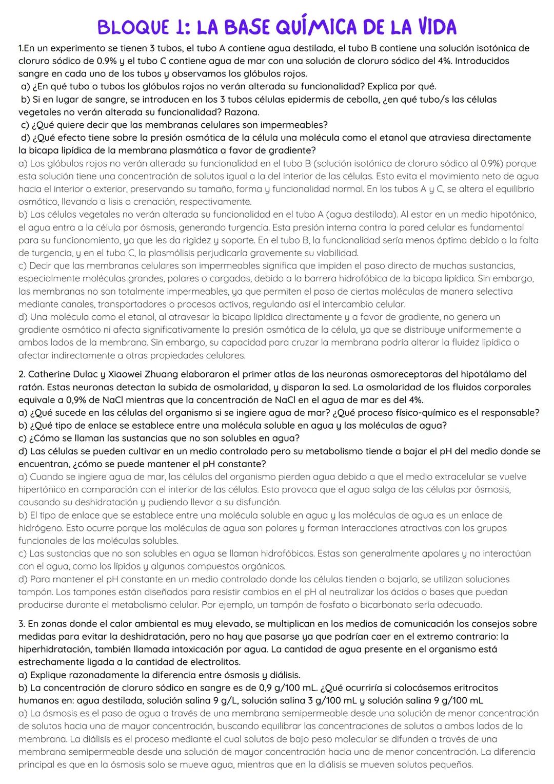 # BLOQUE 1: LA BASE QUÍMICA DE LA VIDA
1.En un experimento se tienen 3 tubos, el tubo A contiene agua destilada, el tubo B contiene una sol