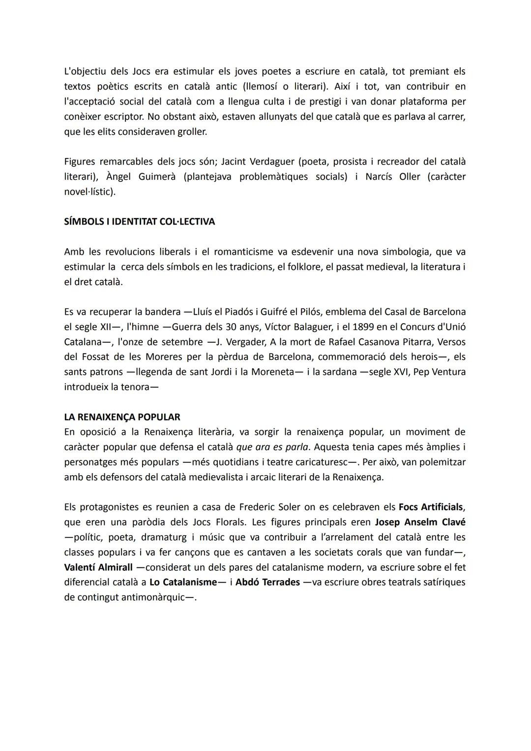 # LA RENAIXENÇA I EL CATALANISME POLÍTIC
El segle XIX inicia el catalanisme que es defineix com el moviment cultural de recuperació de
la l