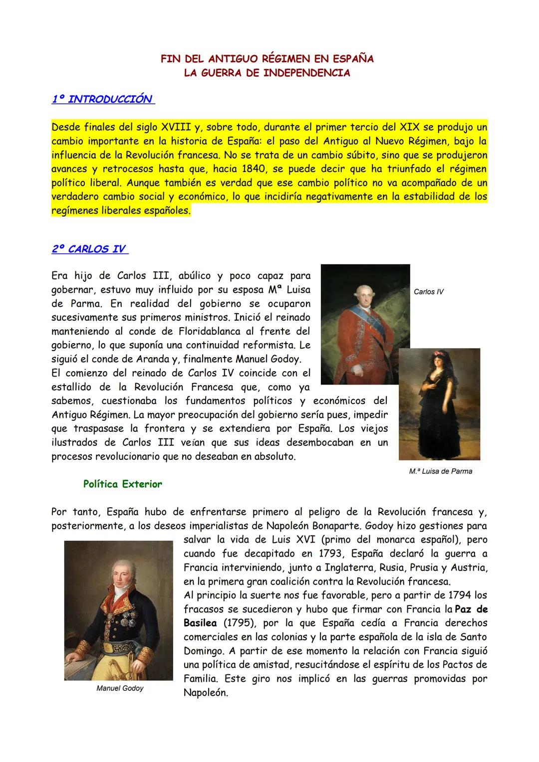 # FIN DEL ANTIGUO RÉGIMEN EN ESPAÑA
LA GUERRA DE INDEPENDENCIA
## 1° INTRODUCCIÓN
Desde finales del siglo XVIII y, sobre todo, durante el