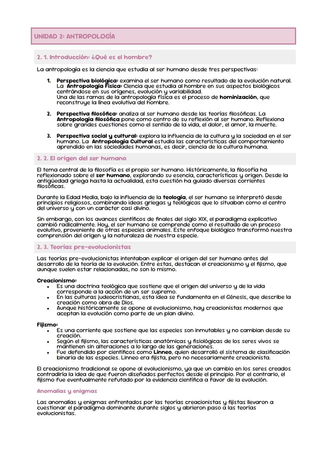 UNIDAD 2: ANTROPOLOGÍA
2. 1. Introducción: ¿Qué es el hombre?
La antropología es la ciencia que estudia al ser humano desde tres perspectiva