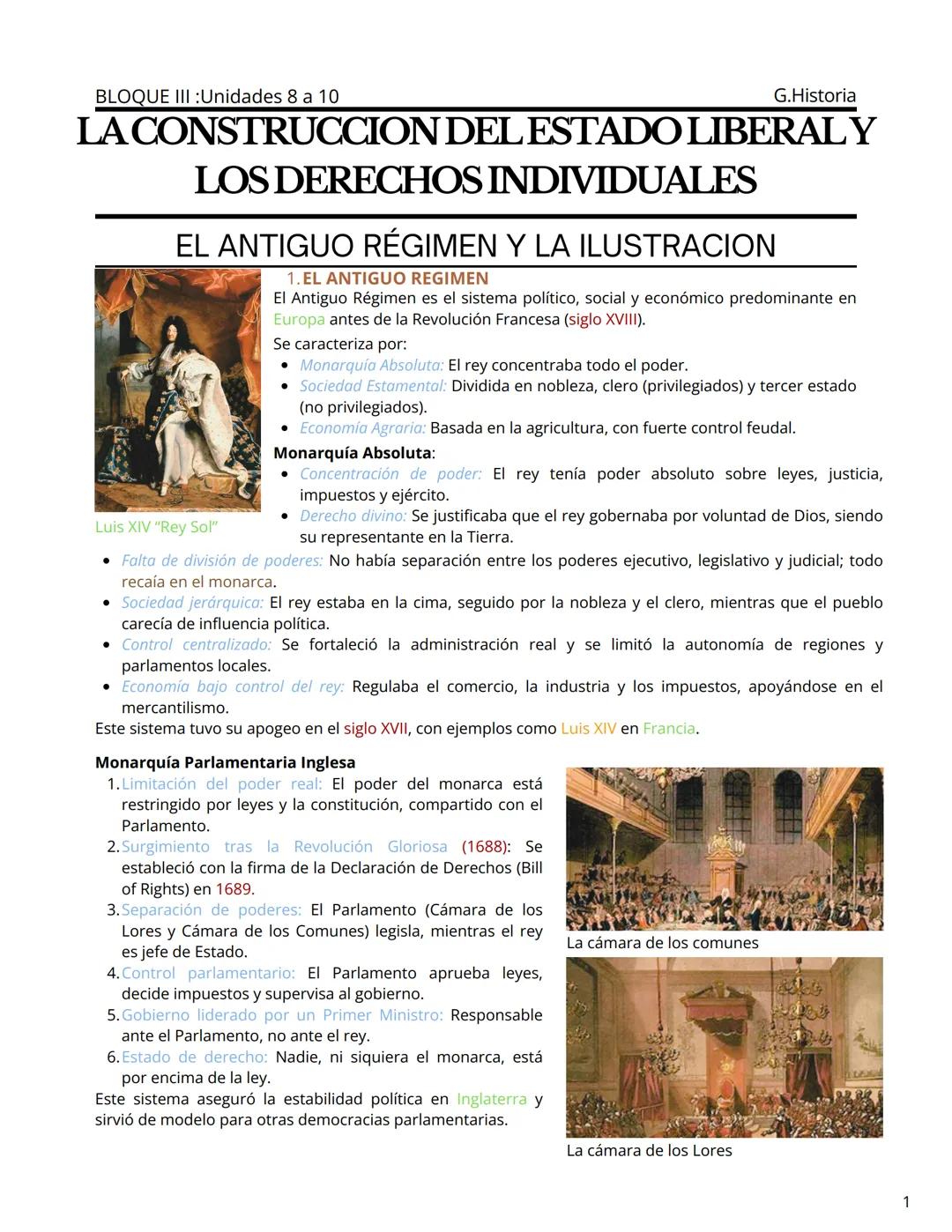 BLOQUE III: Unidades 8 a 10
G.Historia
LA CONSTRUCCION DEL ESTADO LIBERALY
LOS DERECHOS INDIVIDUALES
EL ANTIGUO RÉGIMEN Y LA ILUSTRACION
Lui