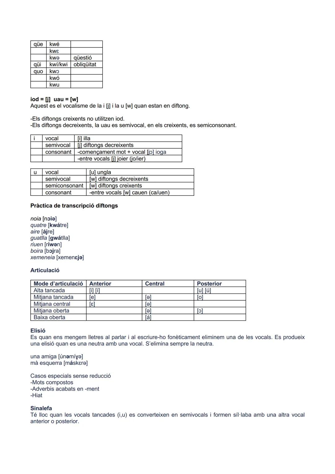 Fonologia: La fonologia estudia els fonemes d'una llengua. La transcripció fonològica es fa entre barres
inclinades. (//)
Fonètica: La fonè