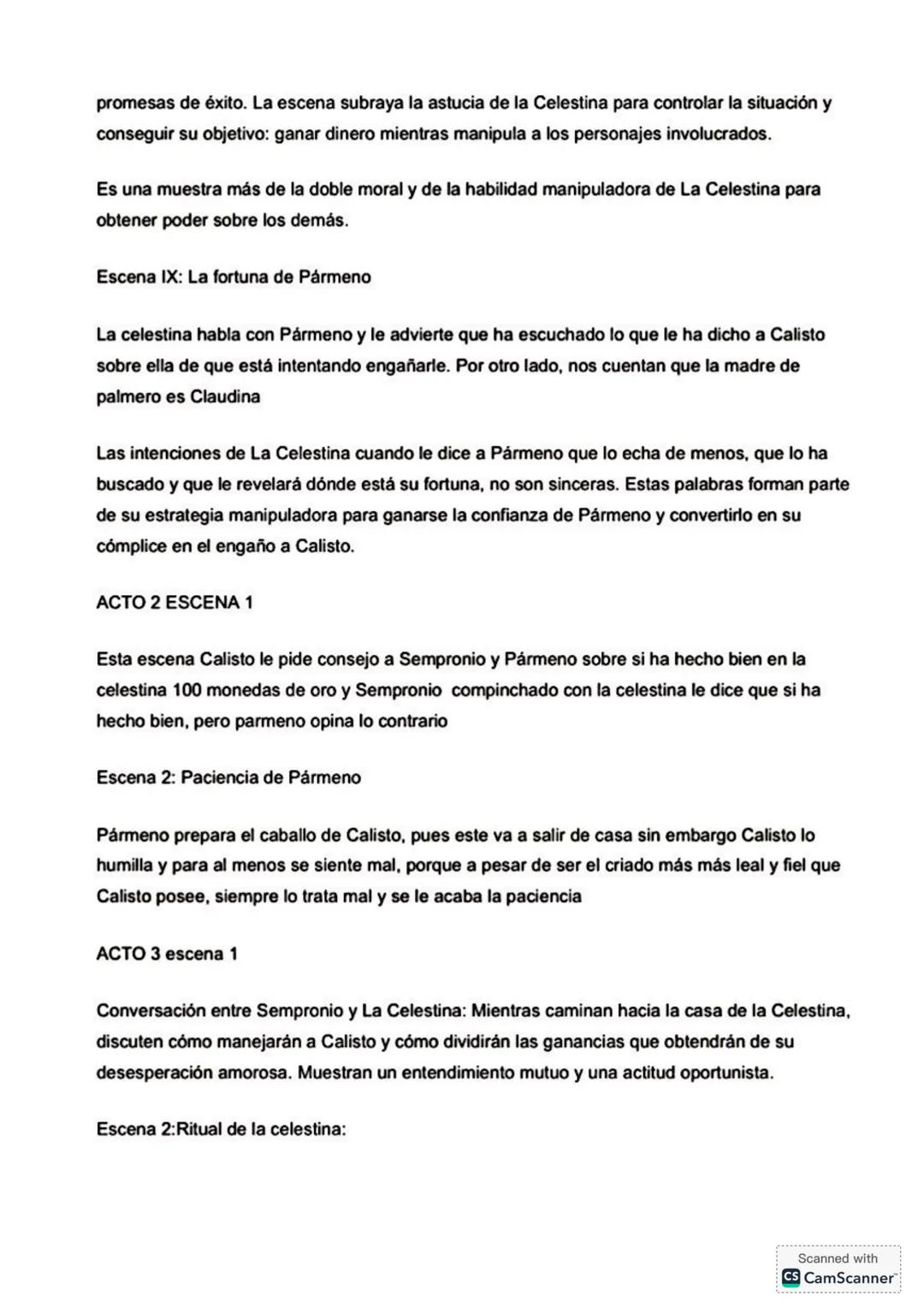 Celestina H
El libro comienza con Calisto entrando en busca de Melibea para declarar su amor, pero ella le
rechaza tanjante. Calisto compara