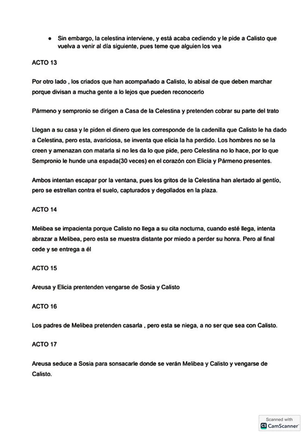 Celestina H
El libro comienza con Calisto entrando en busca de Melibea para declarar su amor, pero ella le
rechaza tanjante. Calisto compara