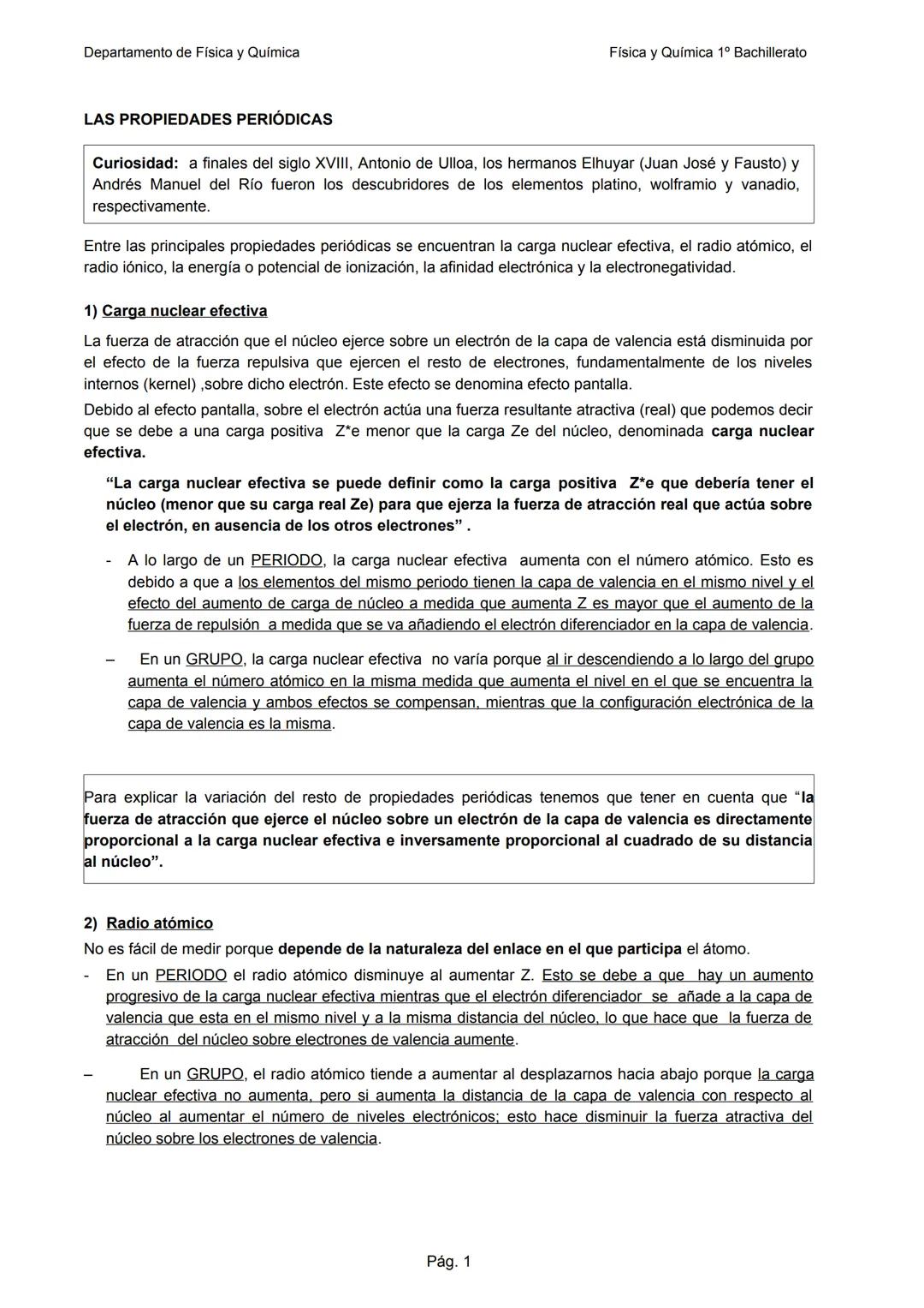 # Departamento de Física y Química
Física y Química 1º Bachillerato
LAS PROPIEDADES PERIÓDICAS
Curiosidad: a finales del siglo XVIII, Anto